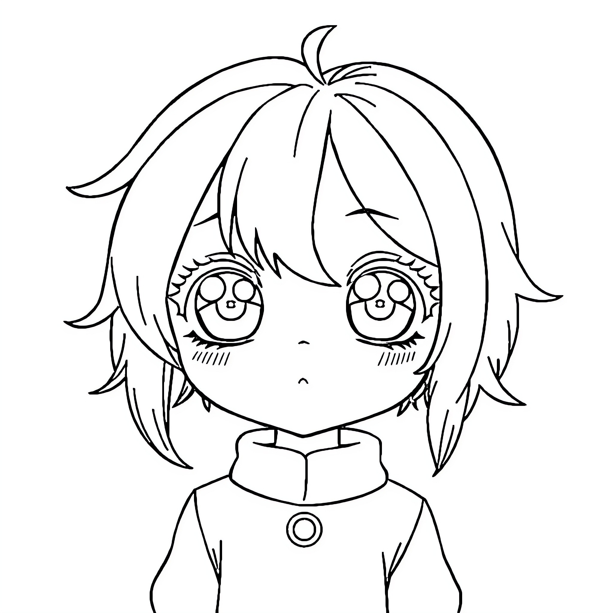 Anime Character with Expressive Eyes and Hairstyle Coloring Page (free black-and-white line drawing printable PDF for all, from beginners to advanced learners, including children, teens, adults, and seniors)