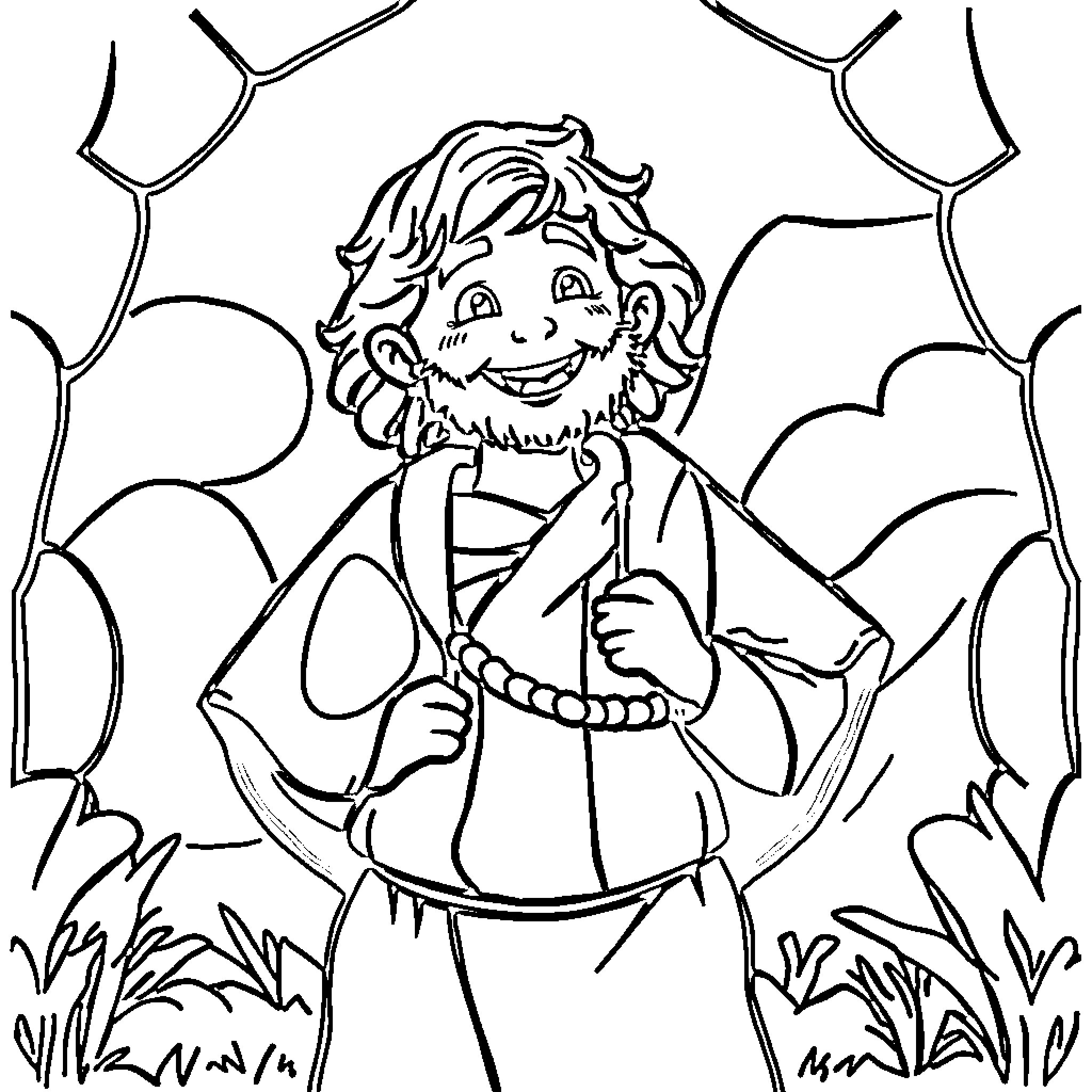 Joseph joyfully exploring the outdoors Coloring Page (free black-and-white line drawing printable PDF for all, from beginners to advanced learners, including children, teens, adults, and seniors)
