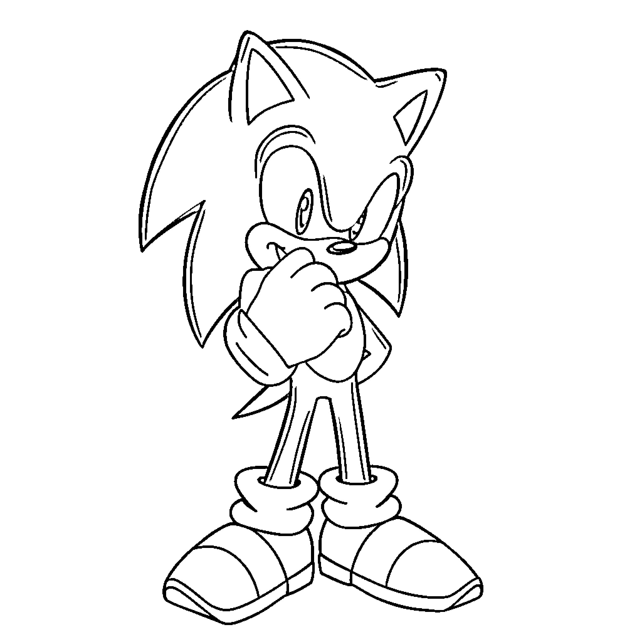 Sonic the Hedgehog waving and smiling Coloring Page (free black-and-white line drawing printable PDF for all, from beginners to advanced learners, including children, teens, adults, and seniors)