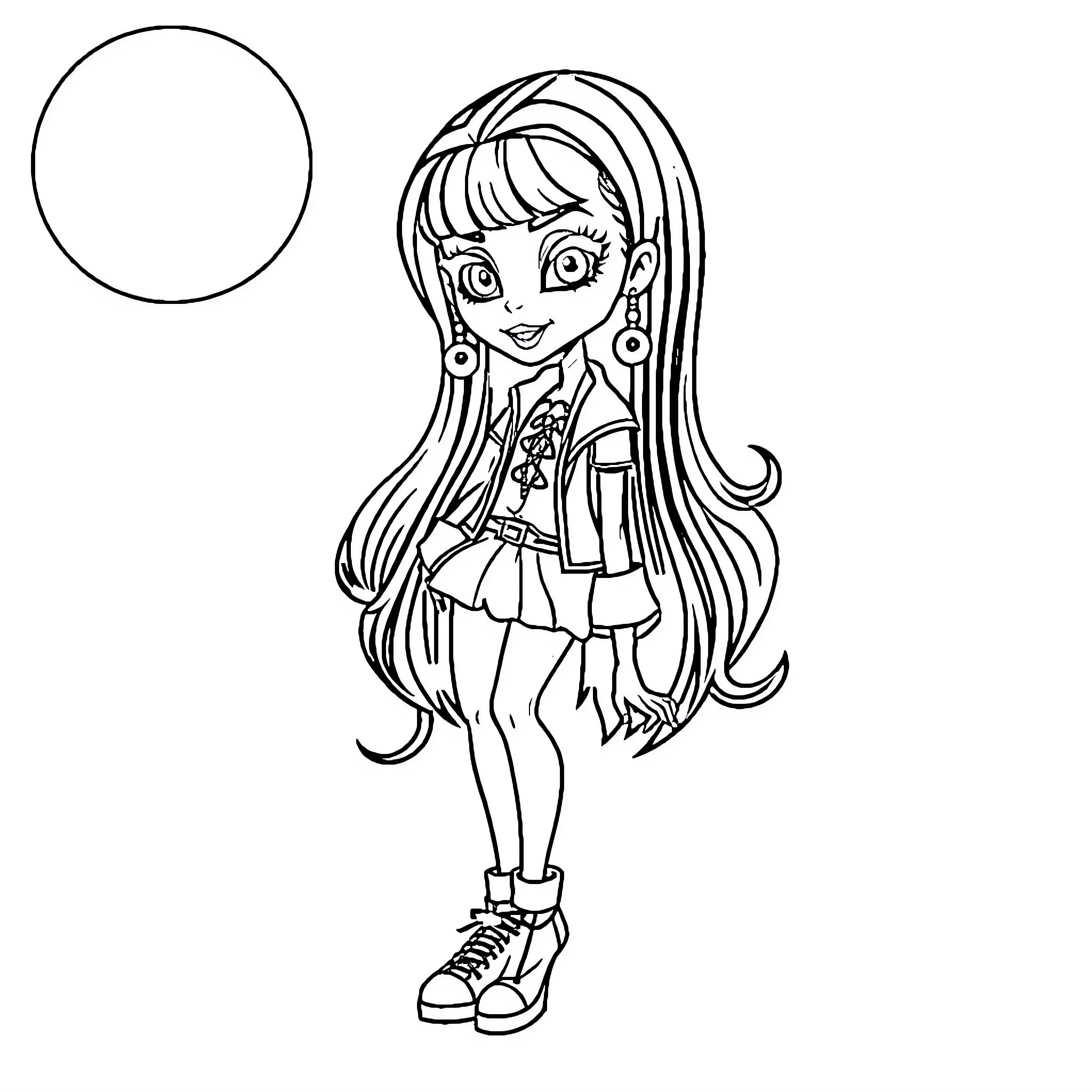 Frankie Stein's Joyful Stance Coloring Page (free black-and-white line drawing printable PDF for all, from beginners to advanced learners, including children, teens, adults, and seniors)