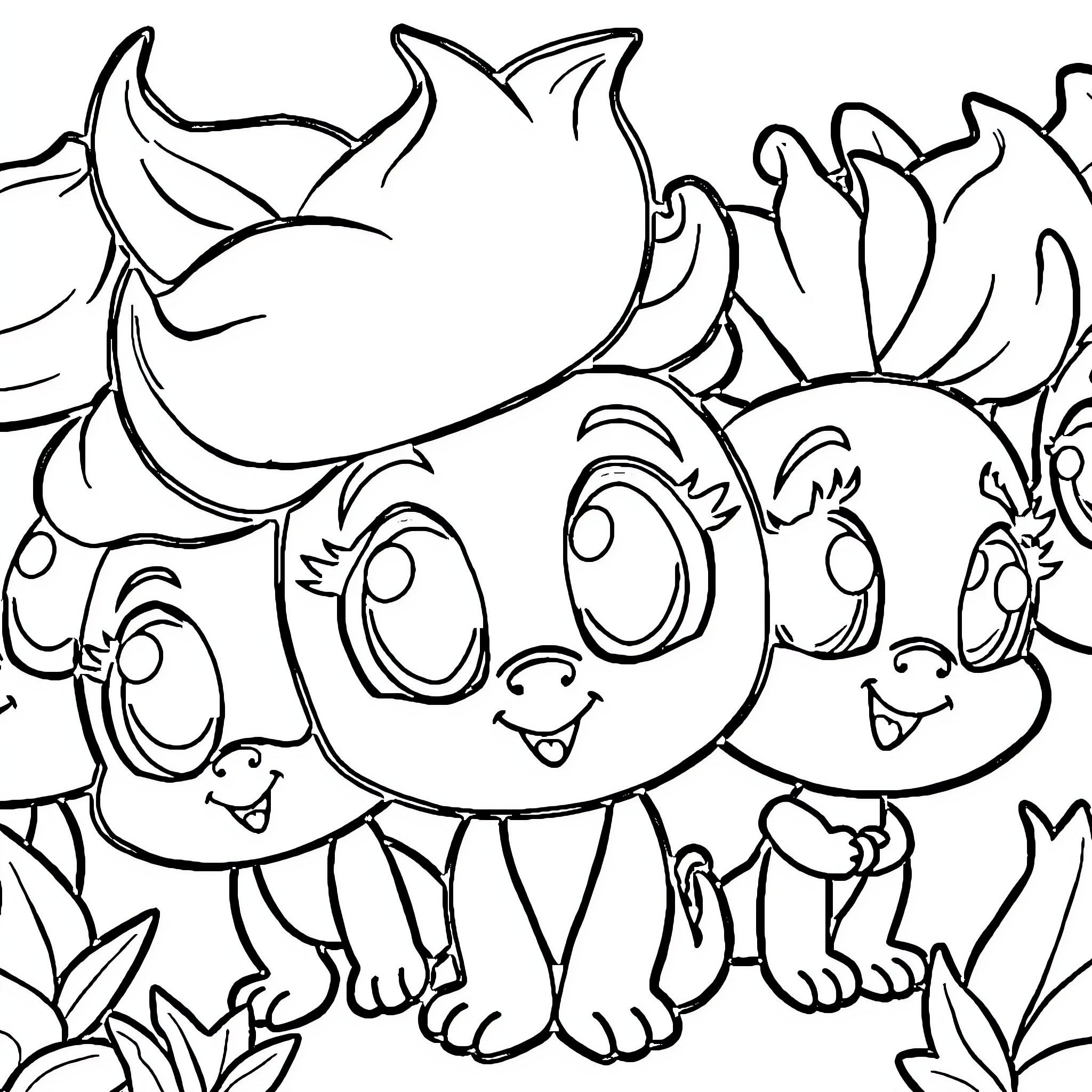 Sprunki group playing and exploring nature Coloring Page (free black-and-white line drawing printable PDF for all, from beginners to advanced learners, including children, teens, adults, and seniors)