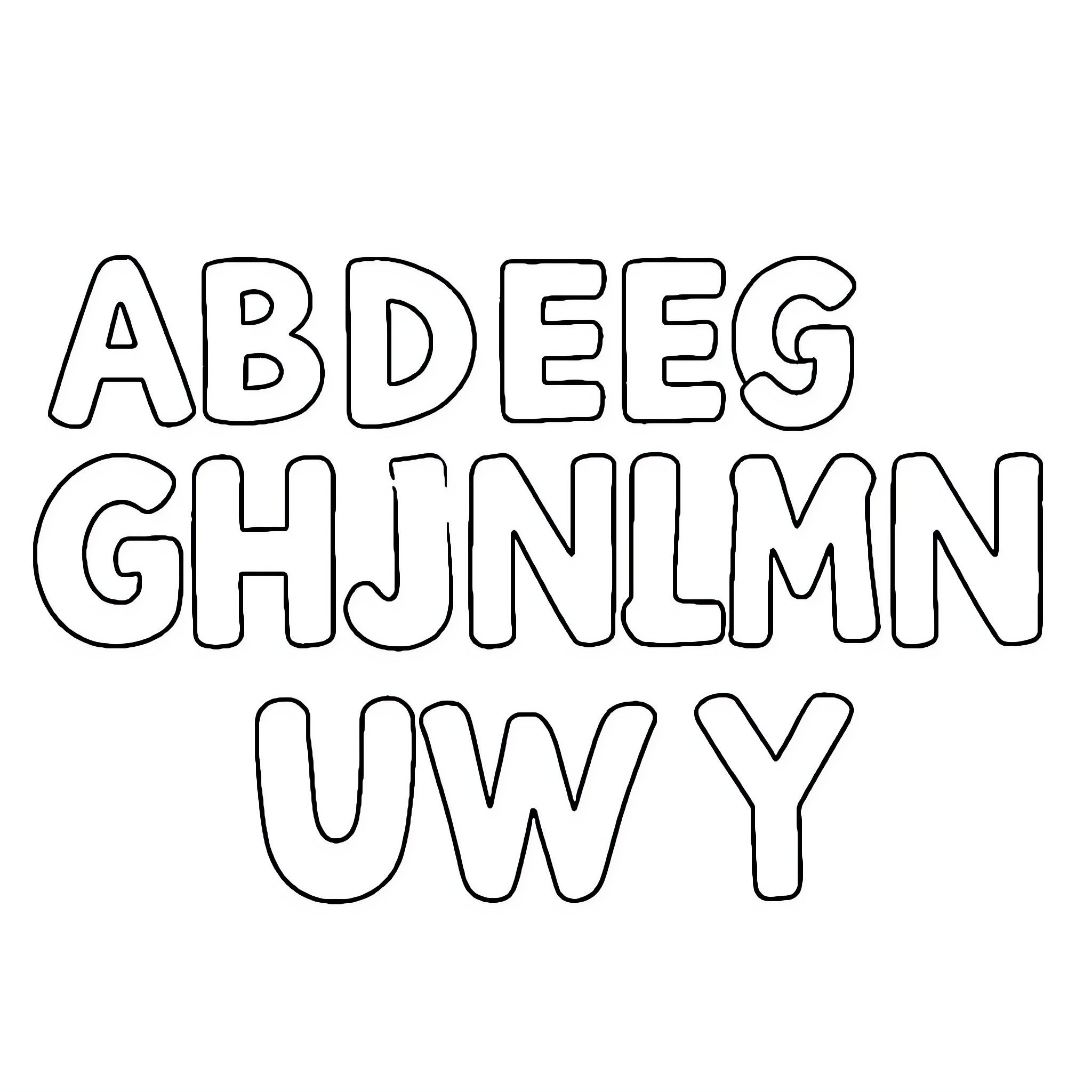 Alphabet letters arranged with unique shapes Coloring Page (free black-and-white line drawing printable PDF for all, from beginners to advanced learners, including children, teens, adults, and seniors)