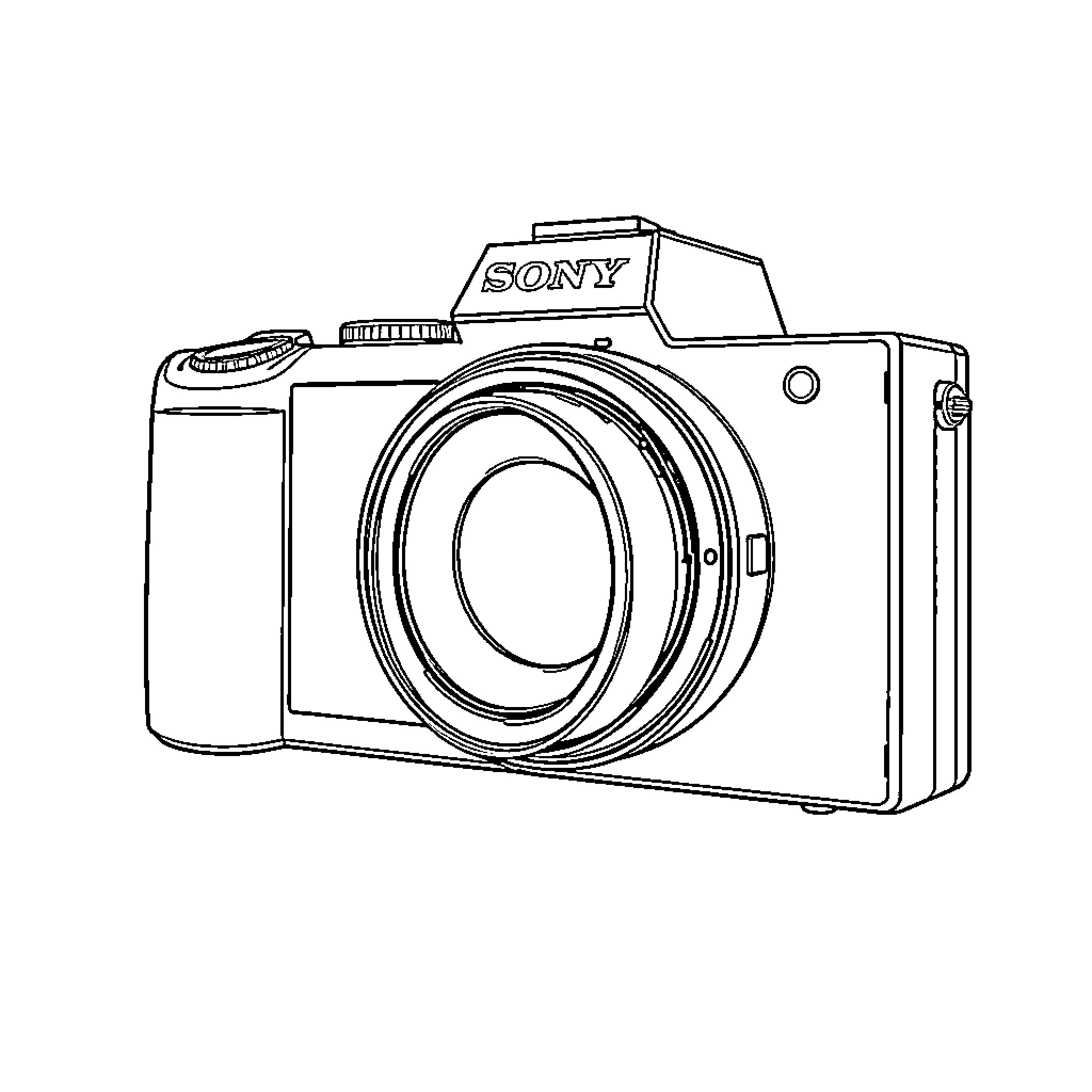 Sony camera with modern design and features Coloring Page (free black-and-white line drawing printable PDF for all, from beginners to advanced learners, including children, teens, adults, and seniors)
