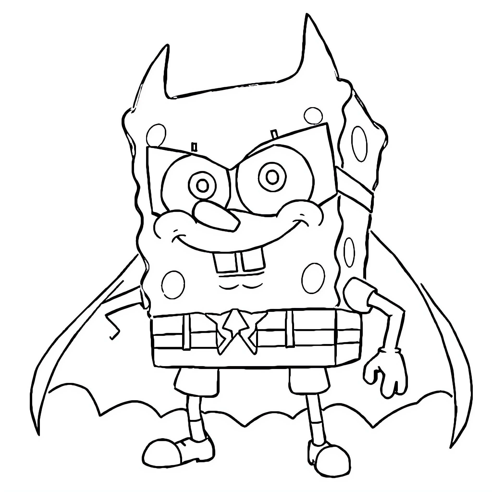 Spongebob dressed as a spooky monster Coloring Page (free black-and-white line drawing printable PDF for all, from beginners to advanced learners, including children, teens, adults, and seniors)