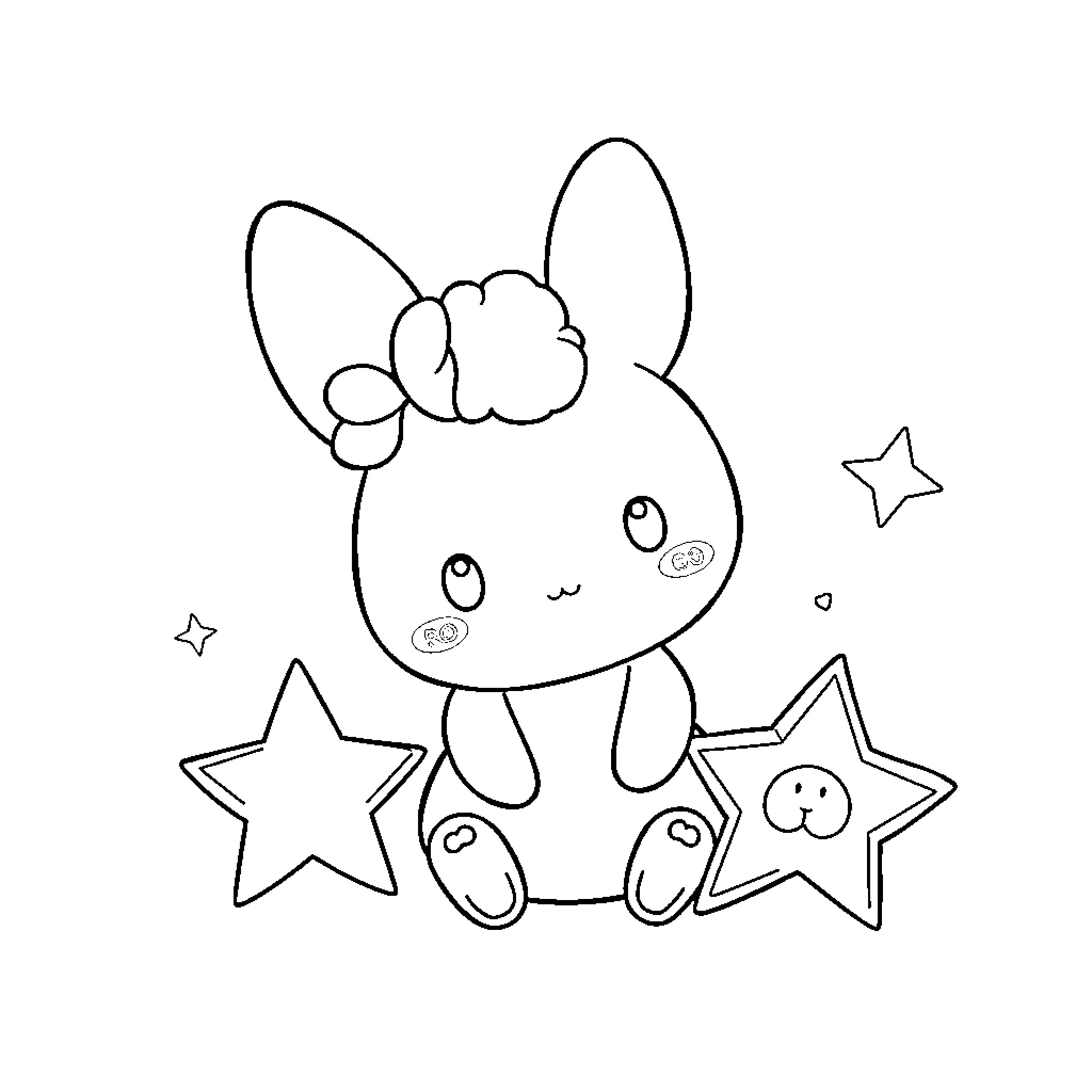 Cinnamoroll enjoying a starry scene Coloring Page (free black-and-white line drawing printable PDF for all, from beginners to advanced learners, including children, teens, adults, and seniors)
