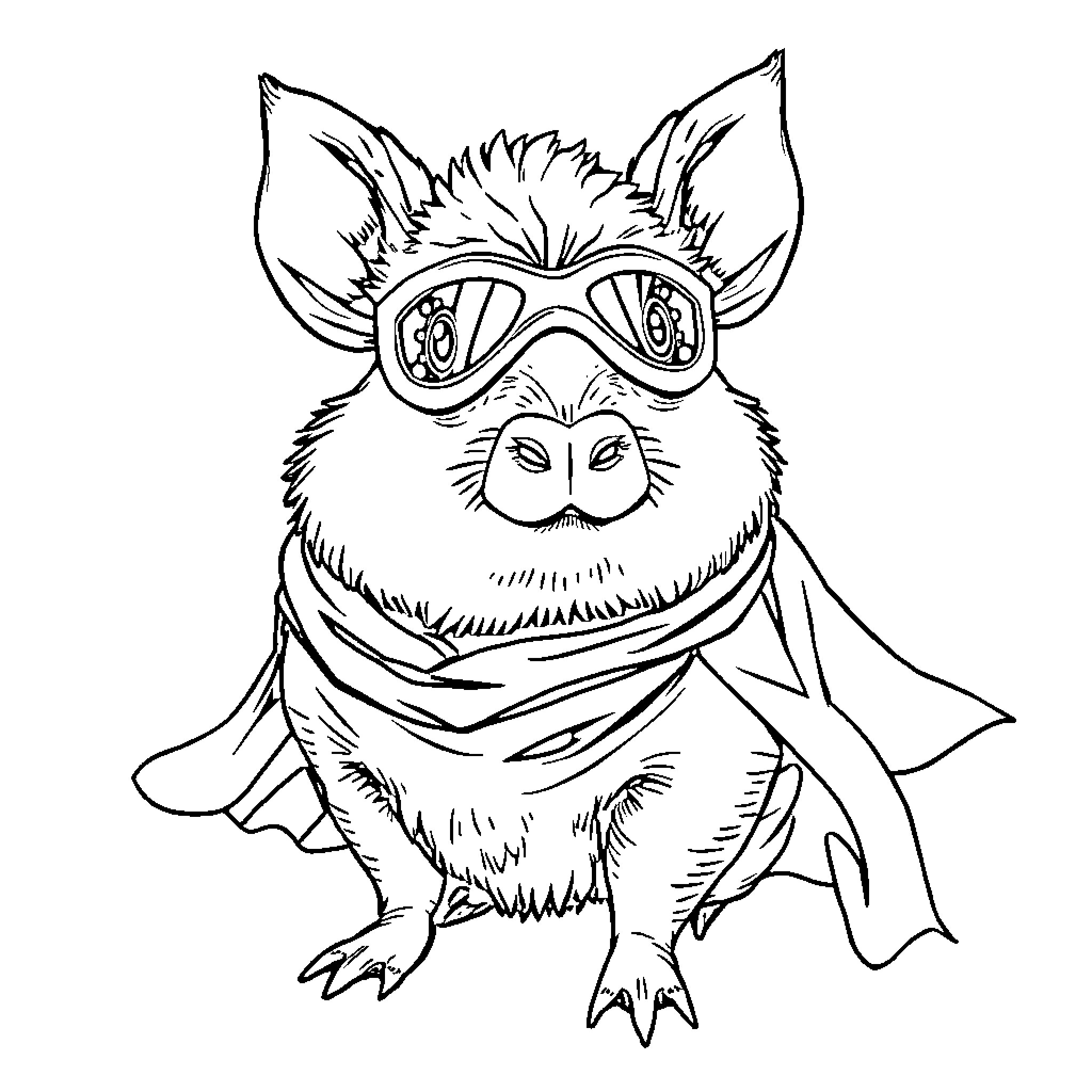 Guinea Pig Superhero in Costume Coloring Page (free black-and-white line drawing printable PDF for all, from beginners to advanced learners, including children, teens, adults, and seniors)