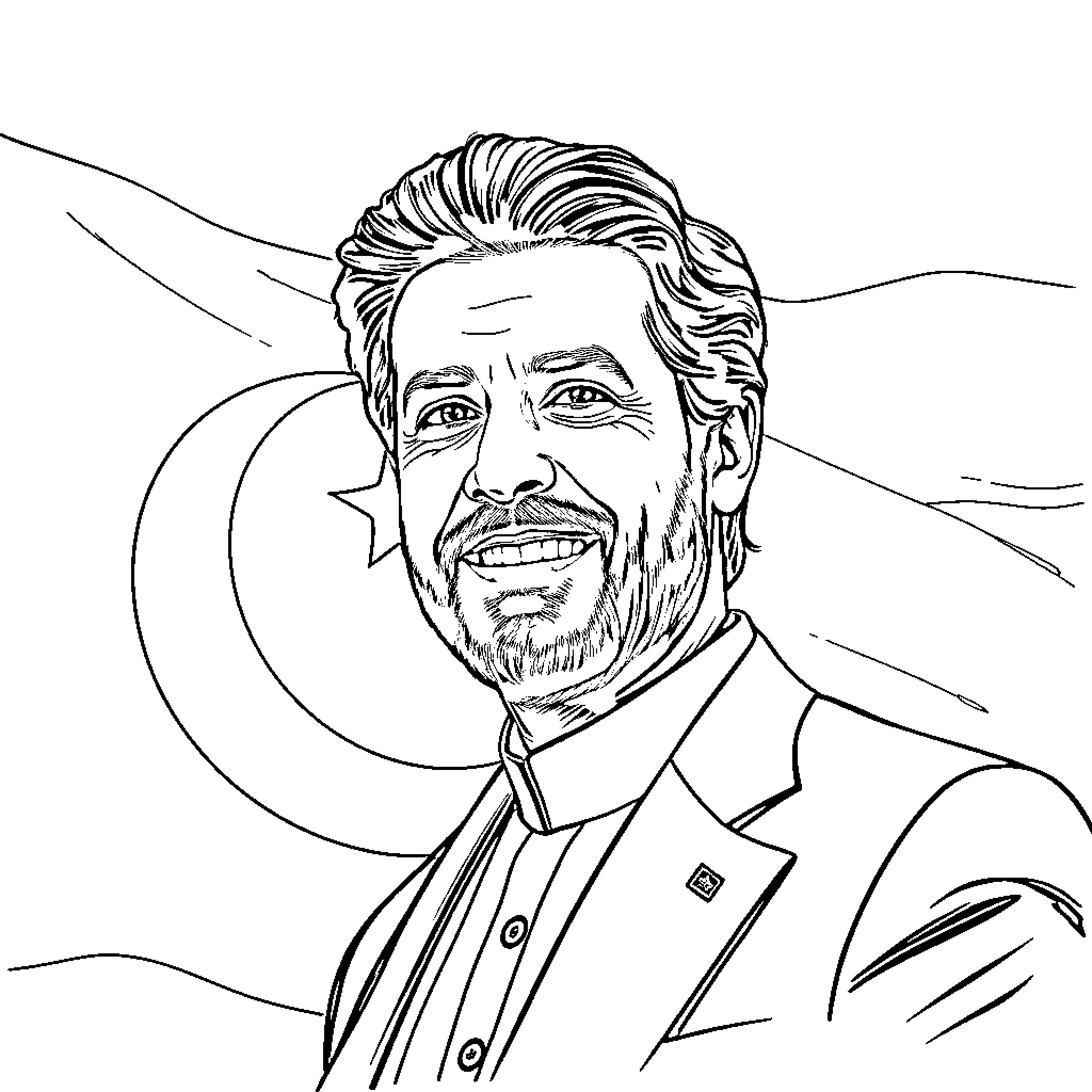 Imran Khan in Formal Attire and Passionate Expression Coloring Page (free black-and-white line drawing printable PDF for all, from beginners to advanced learners, including children, teens, adults, and seniors)