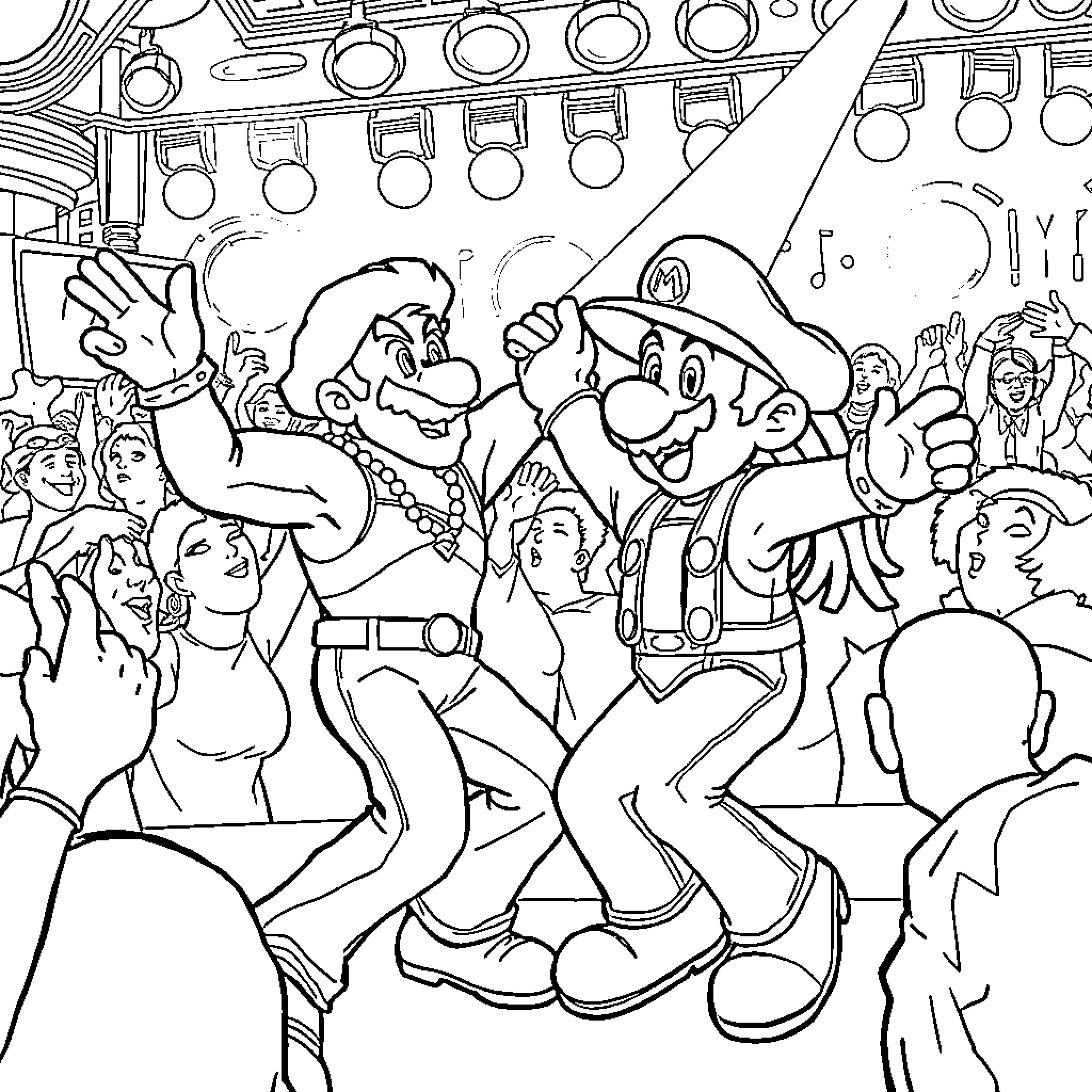 He-Man and friends celebrate in lively party scene Coloring Page (free black-and-white line drawing printable PDF for all, from beginners to advanced learners, including children, teens, adults, and seniors)