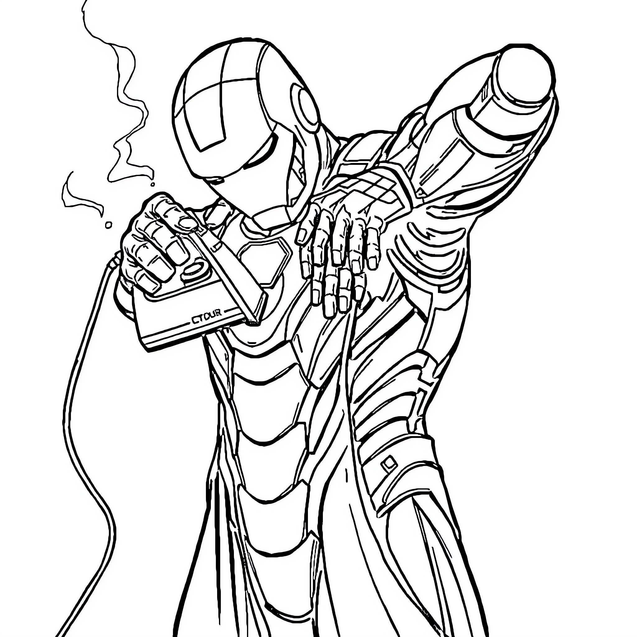 Ironman Firing Up His Futuristic Armor Coloring Page (free black-and-white line drawing printable PDF for all, from beginners to advanced learners, including children, teens, adults, and seniors)