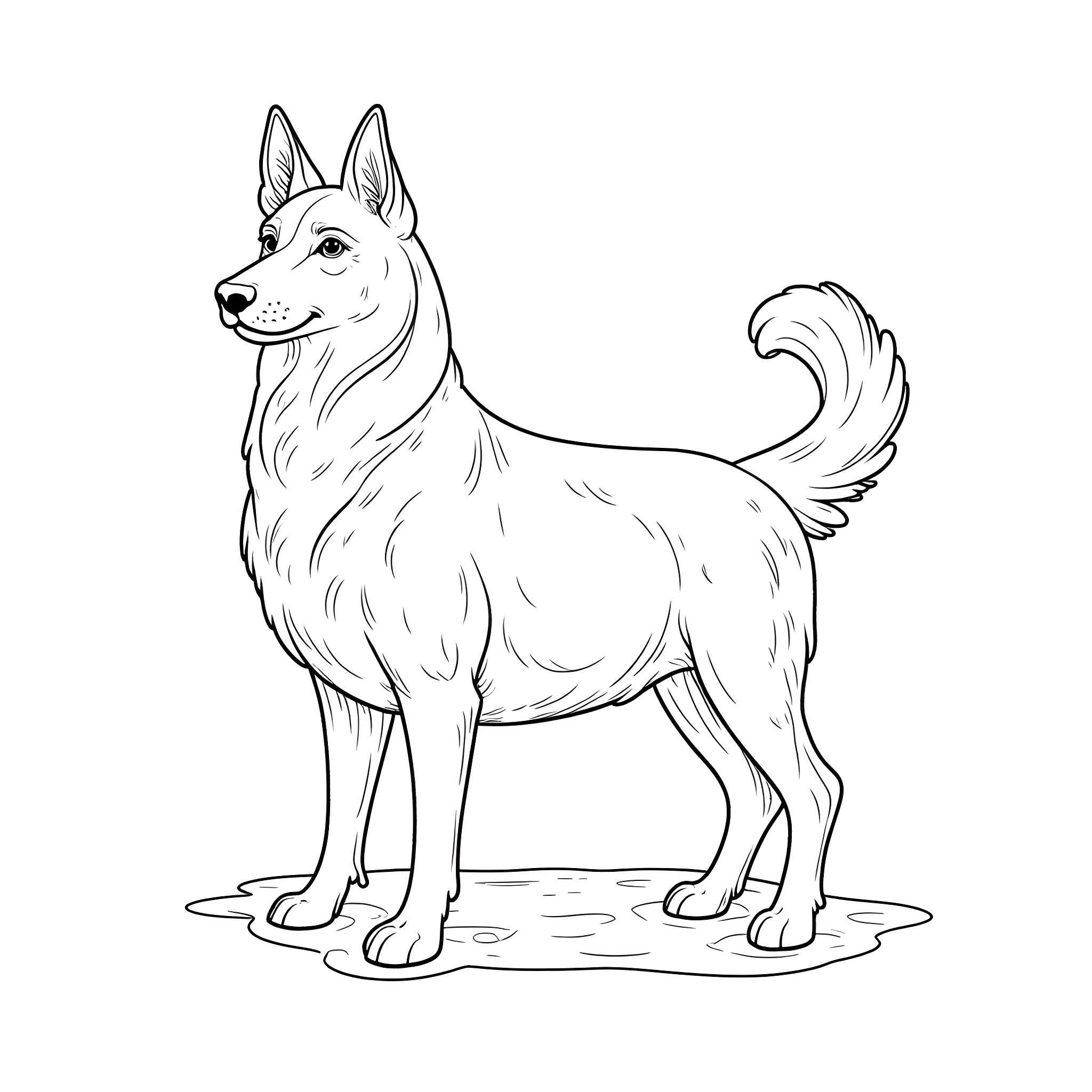 Horse standing alert in the meadow Coloring Page (free black-and-white line drawing printable PDF for all, from beginners to advanced learners, including children, teens, adults, and seniors)