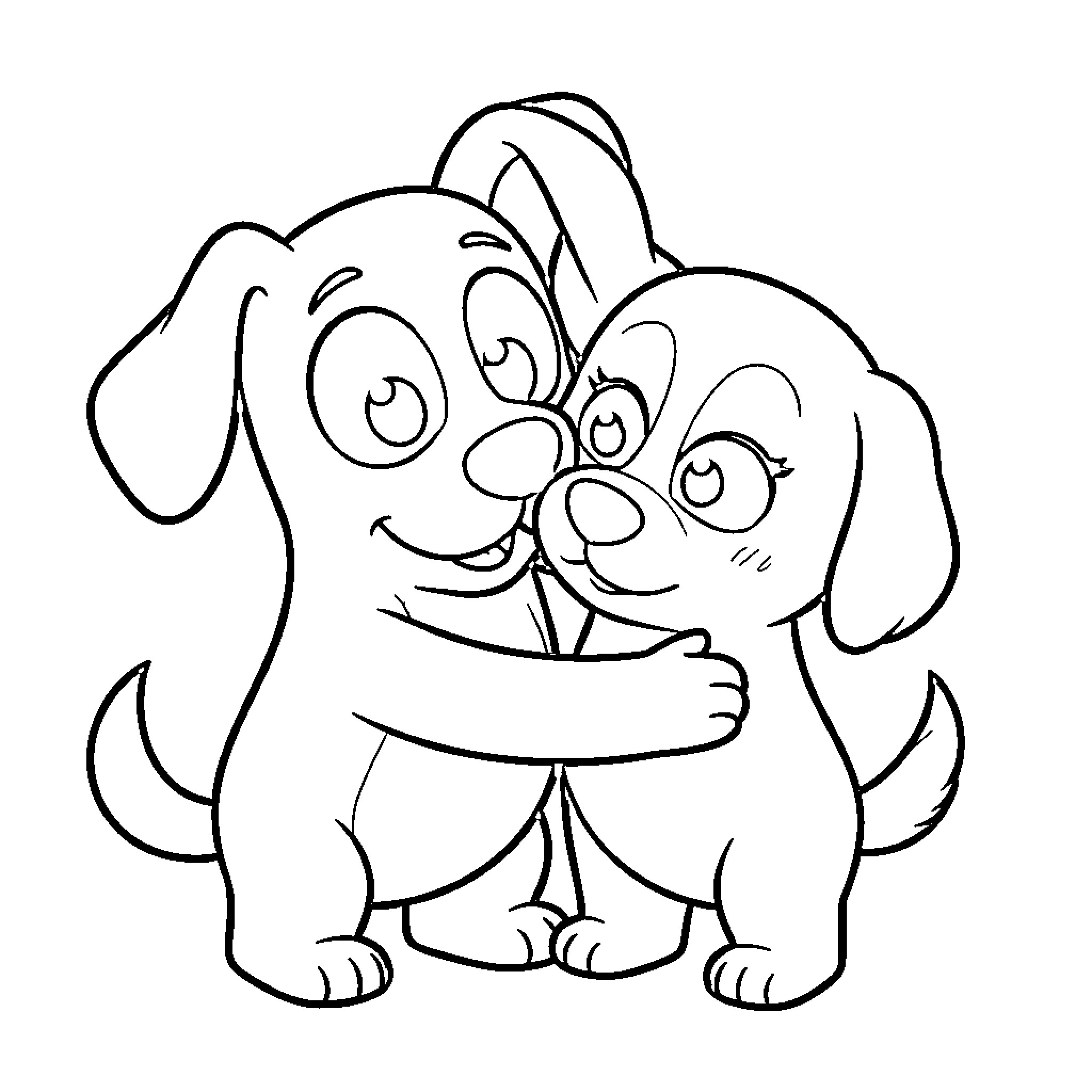 Bluey's Puppy Pals Embrace Coloring Page (free black-and-white line drawing printable PDF for all, from beginners to advanced learners, including children, teens, adults, and seniors)