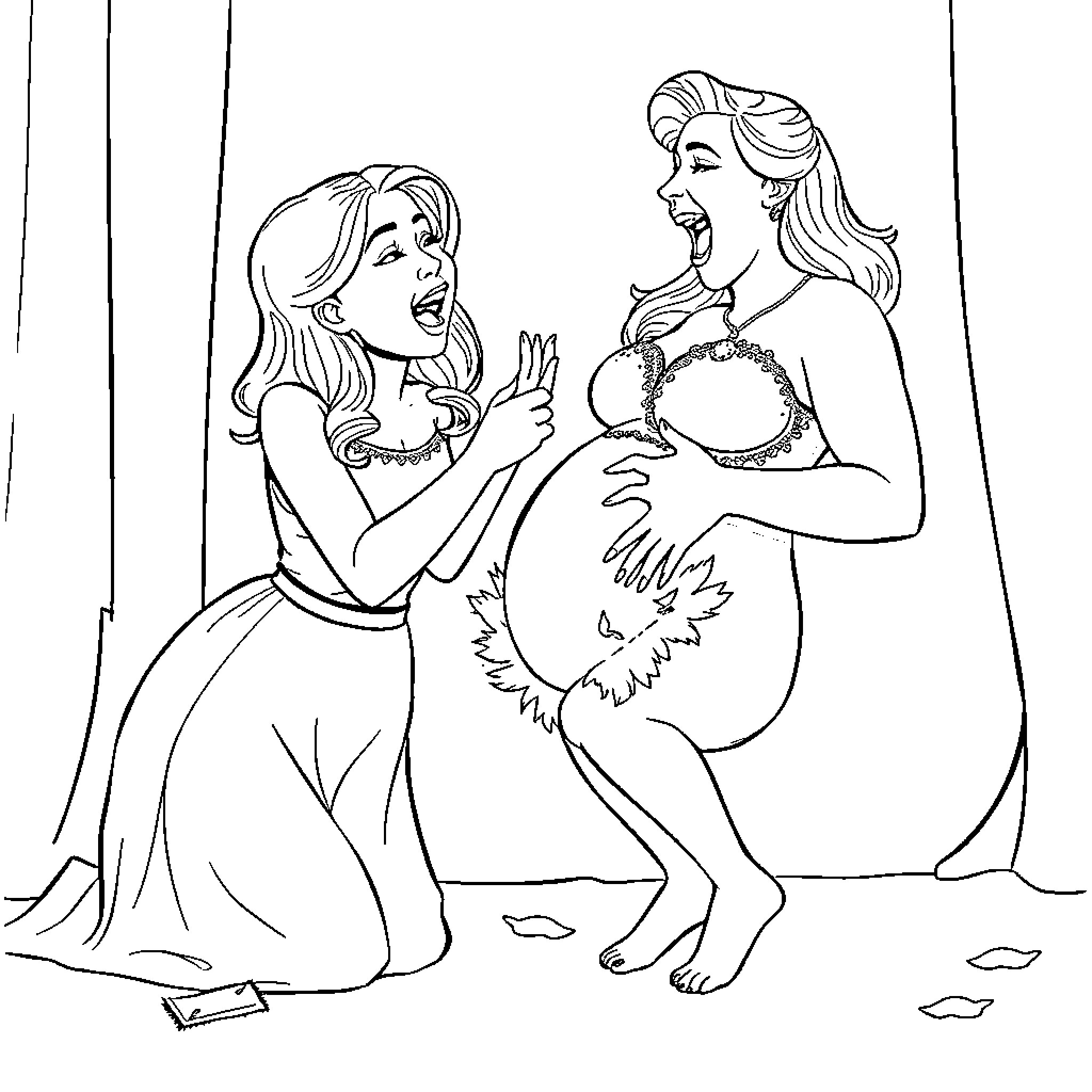 Kristen Bell in an intimate discussion Coloring Page (free black-and-white line drawing printable PDF for all, from beginners to advanced learners, including children, teens, adults, and seniors)