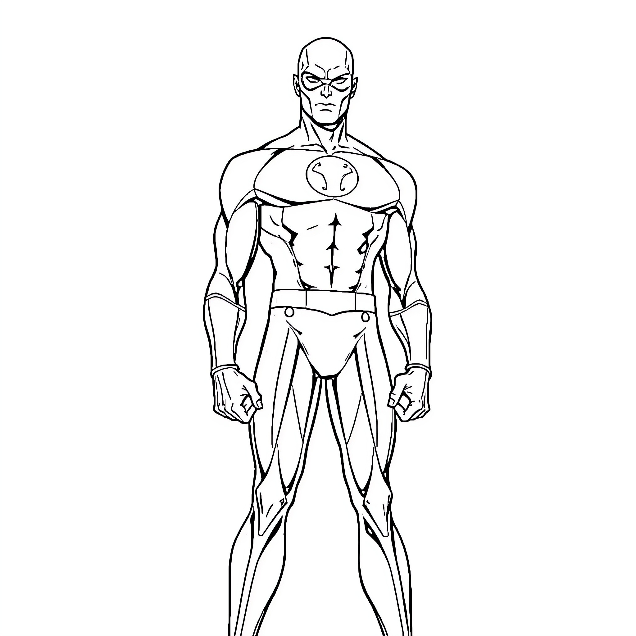 Martian Manhunter in heroic stance Coloring Page (free black-and-white line drawing printable PDF for all, from beginners to advanced learners, including children, teens, adults, and seniors)