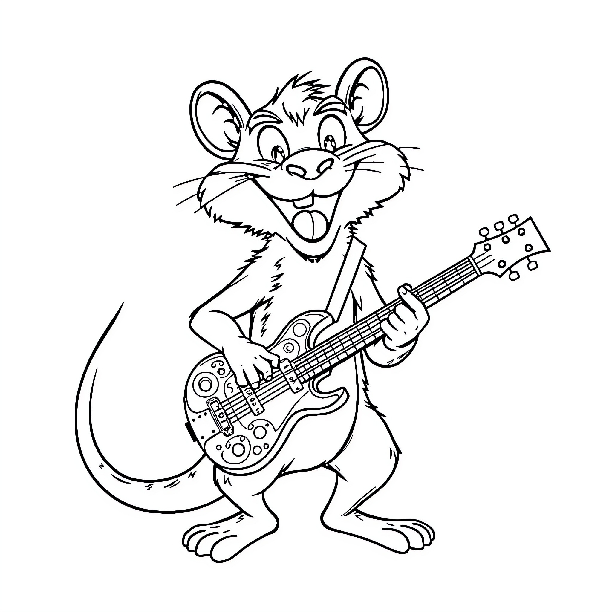 Tasmanian Devil playing guitar with enthusiasm Coloring Page (free black-and-white line drawing printable PDF for all, from beginners to advanced learners, including children, teens, adults, and seniors)
