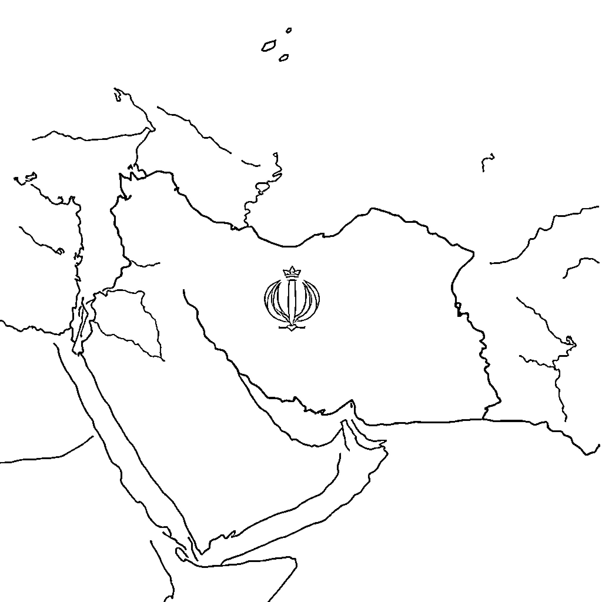 Iran's Outline Map with National Symbol Coloring Page (free black-and-white line drawing printable PDF for all, from beginners to advanced learners, including children, teens, adults, and seniors)