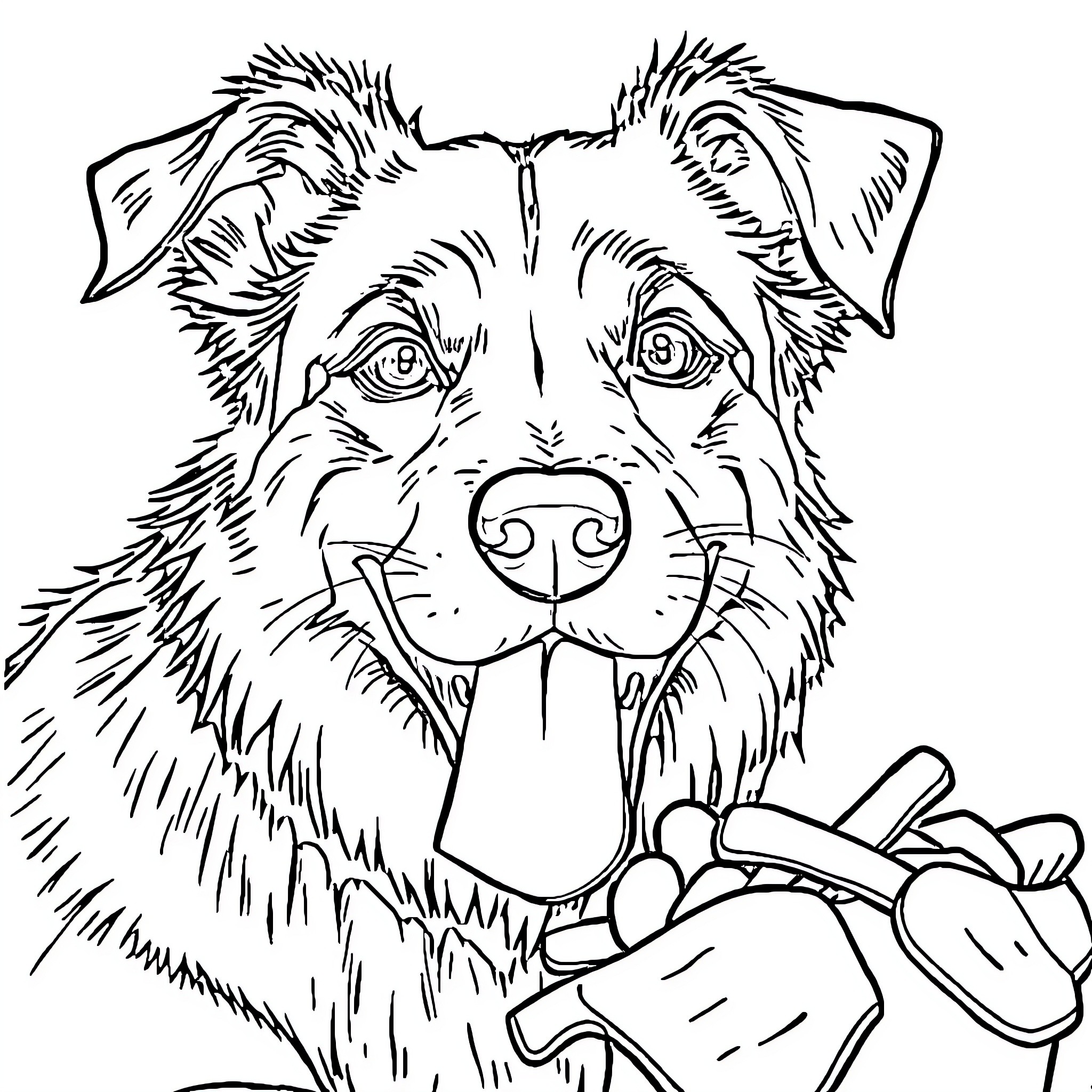 Dog playing with a toy in black and white Coloring Page (free black-and-white line drawing printable PDF for all, from beginners to advanced learners, including children, teens, adults, and seniors)