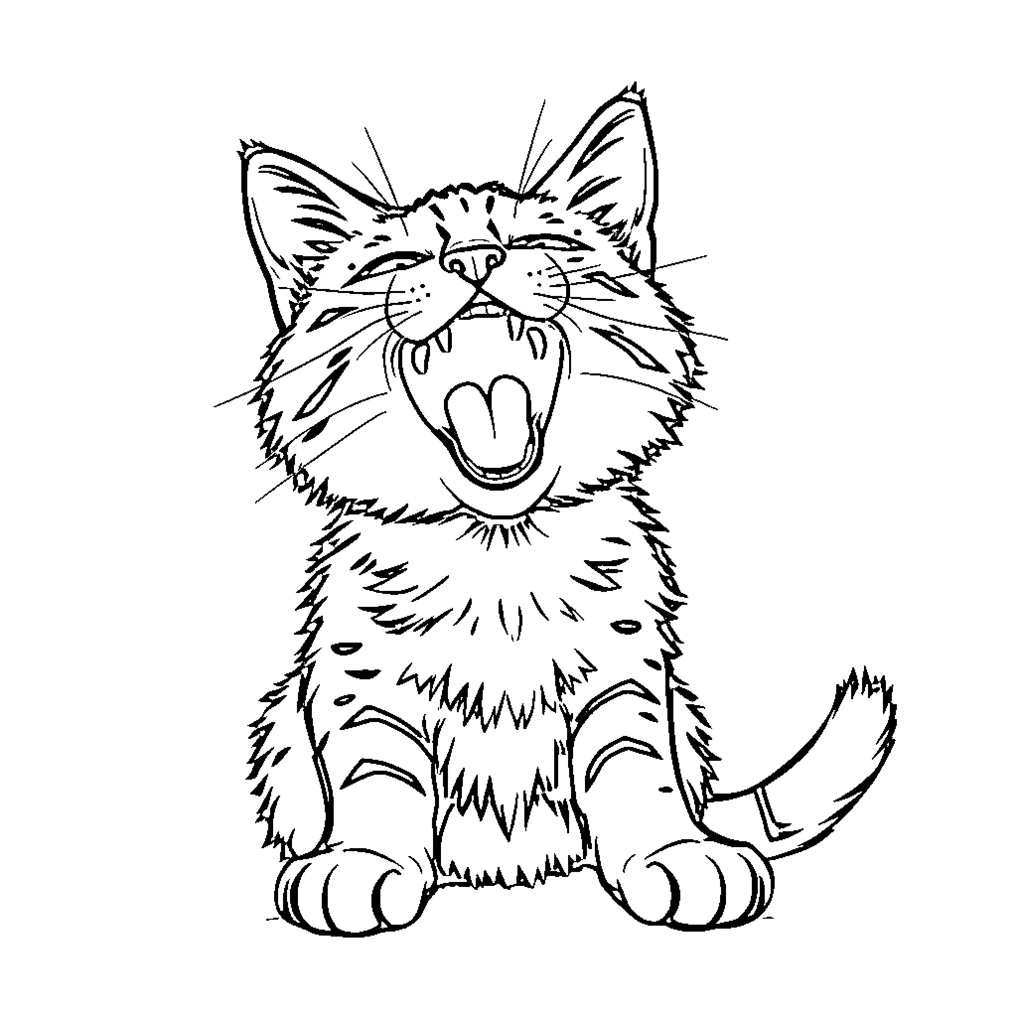 Cat expressing delight in line drawing Coloring Page (free black-and-white line drawing printable PDF for all, from beginners to advanced learners, including children, teens, adults, and seniors)