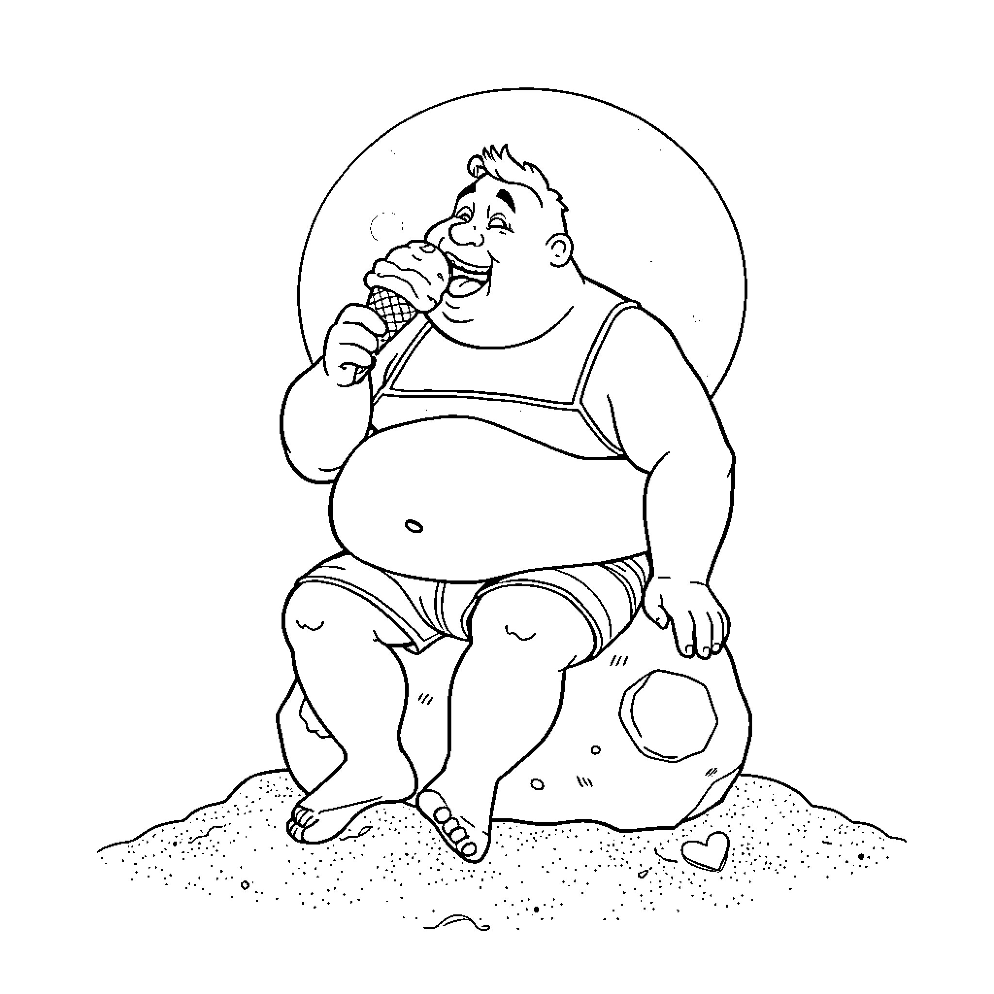 Guy enjoying an ice cream outdoors Coloring Page (free black-and-white line drawing printable PDF for all, from beginners to advanced learners, including children, teens, adults, and seniors)