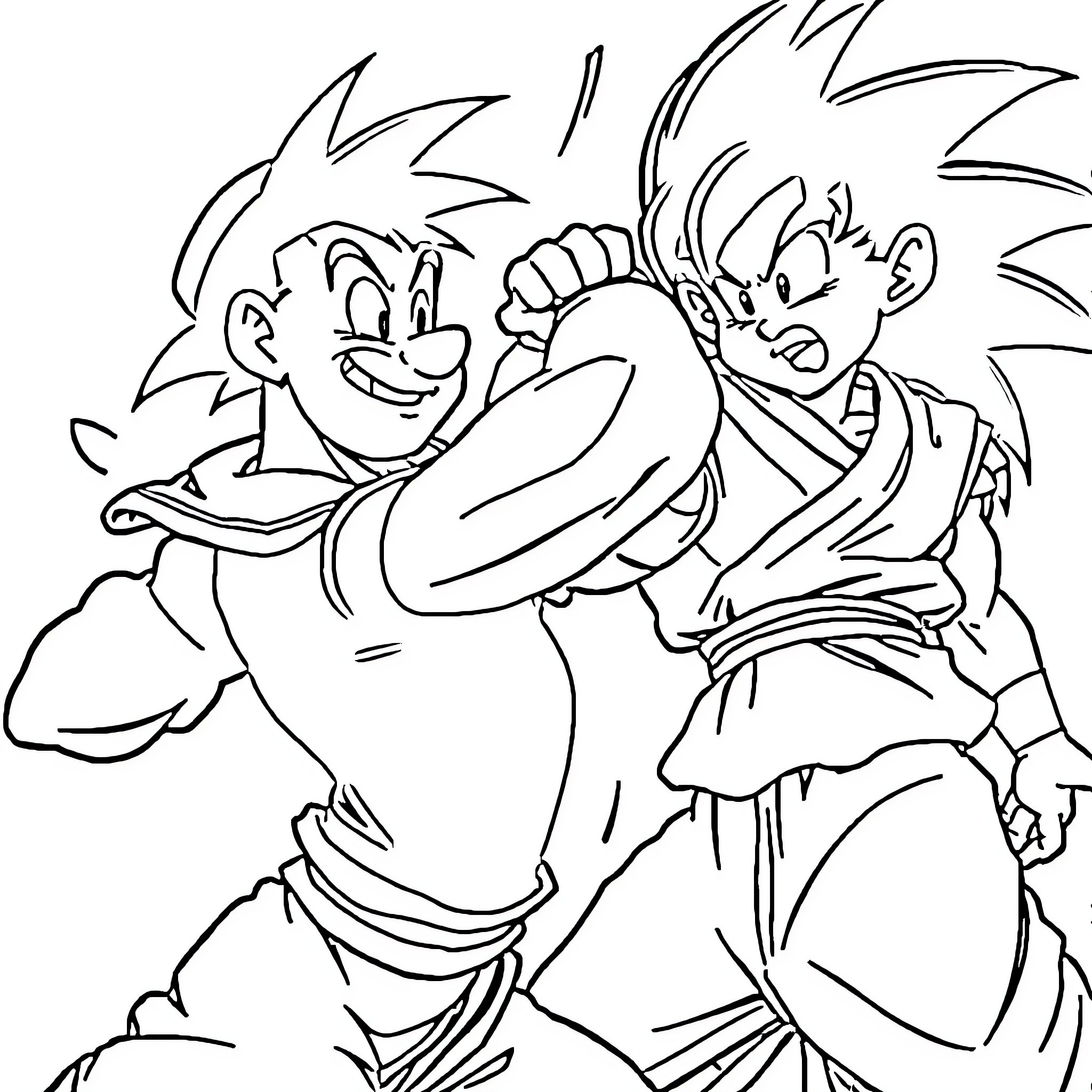 Popeye-inspired cartoon characters in combat pose Coloring Page (free black-and-white line drawing printable PDF for all, from beginners to advanced learners, including children, teens, adults, and seniors)