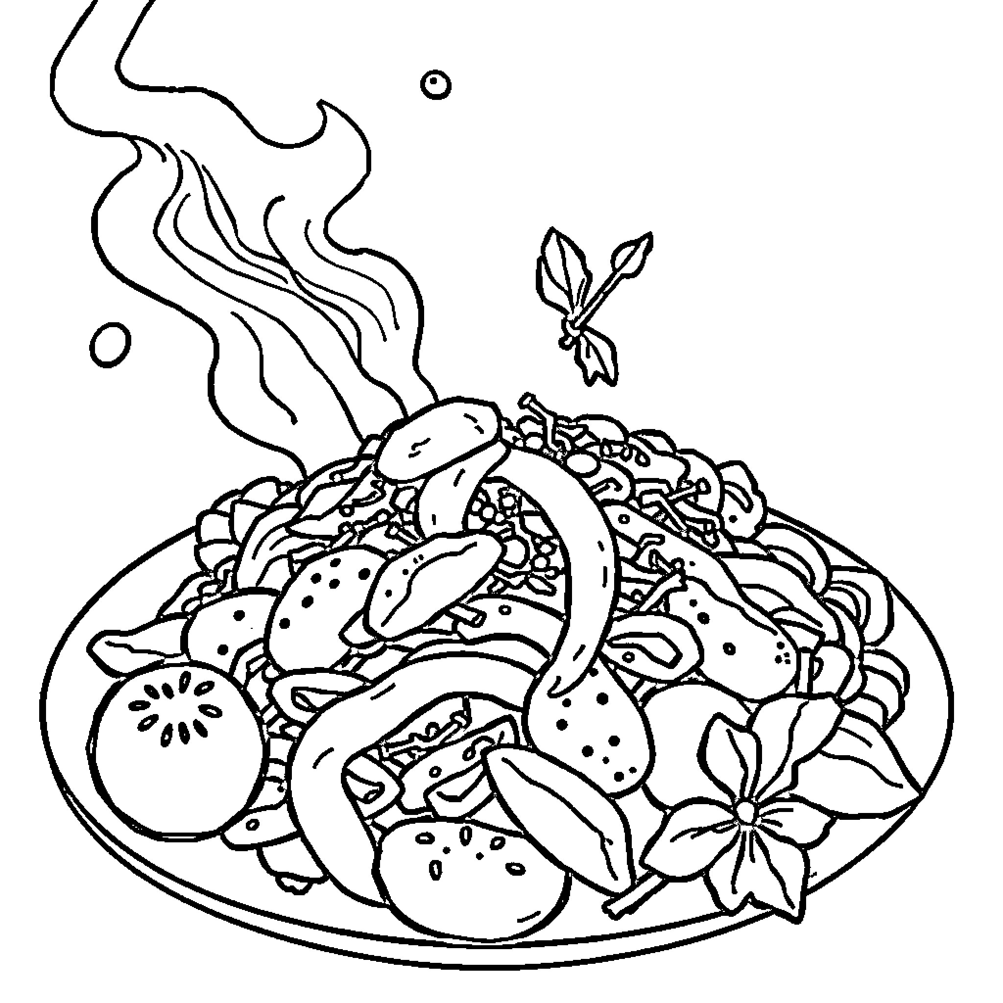 Brainrot: Messy Culinary Concoction Coloring Page (free black-and-white line drawing printable PDF for all, from beginners to advanced learners, including children, teens, adults, and seniors)