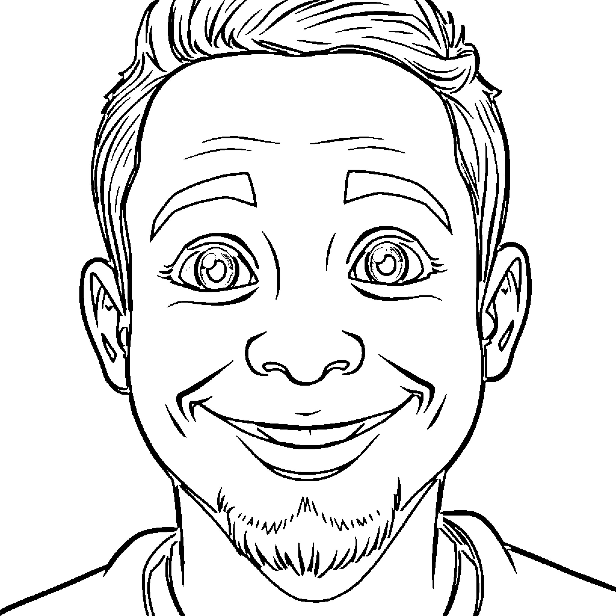 Luis Angel's cheerful expression and casual attire Coloring Page (free black-and-white line drawing printable PDF for all, from beginners to advanced learners, including children, teens, adults, and seniors)