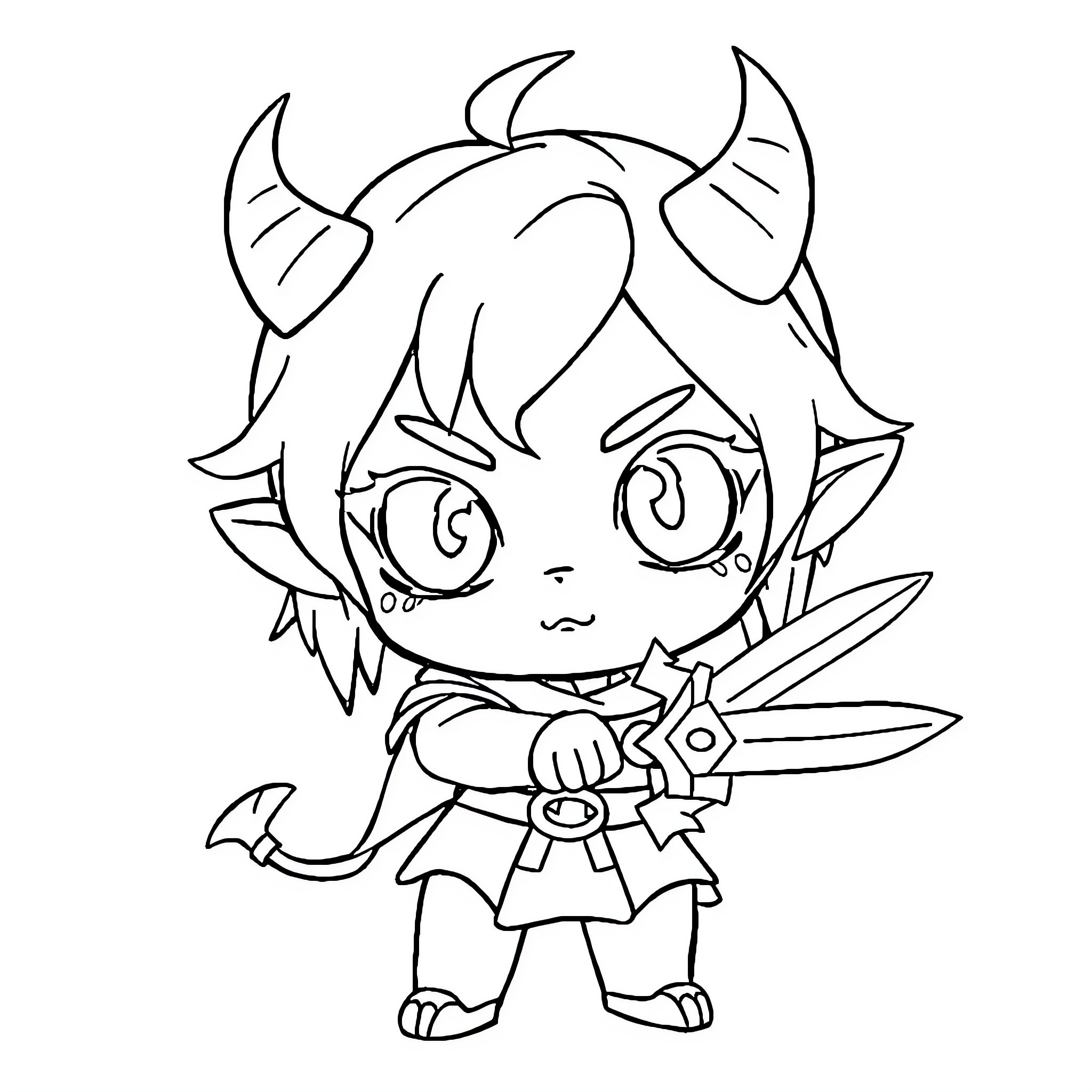 Demon Slayer Protagonist in Action Pose Coloring Page (free black-and-white line drawing printable PDF for all, from beginners to advanced learners, including children, teens, adults, and seniors)