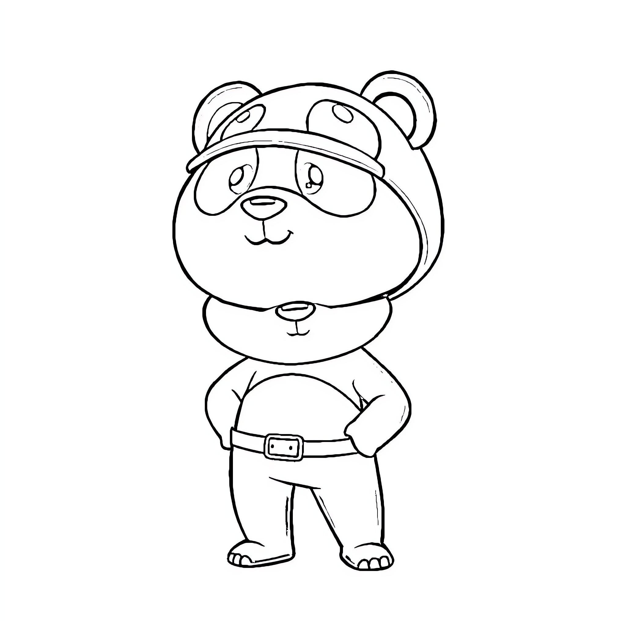 Pandaman in adventure gear exploring the outdoors Coloring Page (free black-and-white line drawing printable PDF for all, from beginners to advanced learners, including children, teens, adults, and seniors)