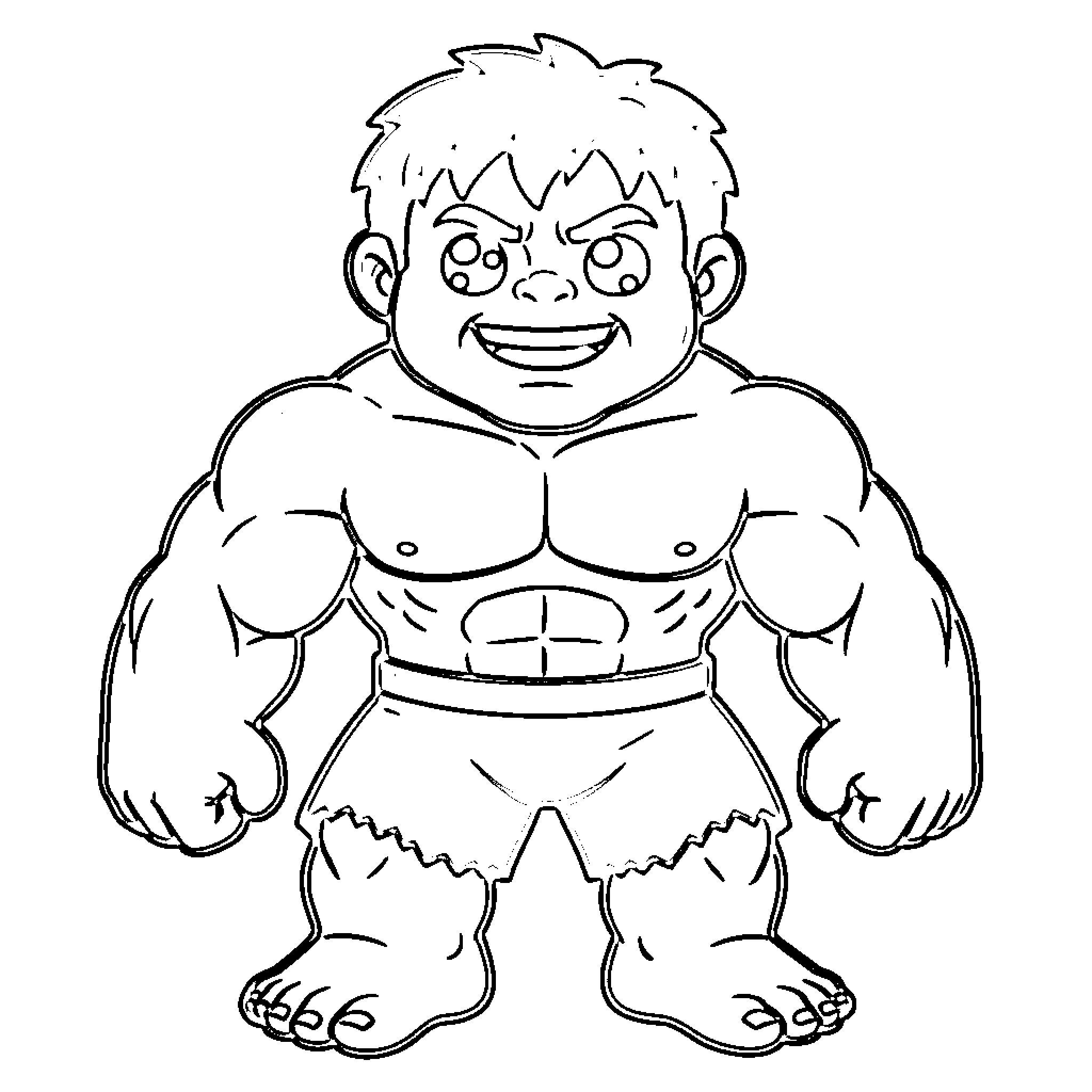 Hulk smiling and flexing muscles Coloring Page (free black-and-white line drawing printable PDF for all, from beginners to advanced learners, including children, teens, adults, and seniors)