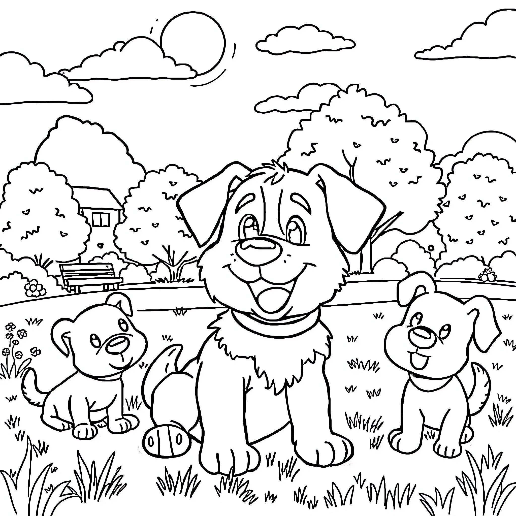 Snoopy and friends enjoying the outdoors Coloring Page (free black-and-white line drawing printable PDF for all, from beginners to advanced learners, including children, teens, adults, and seniors)