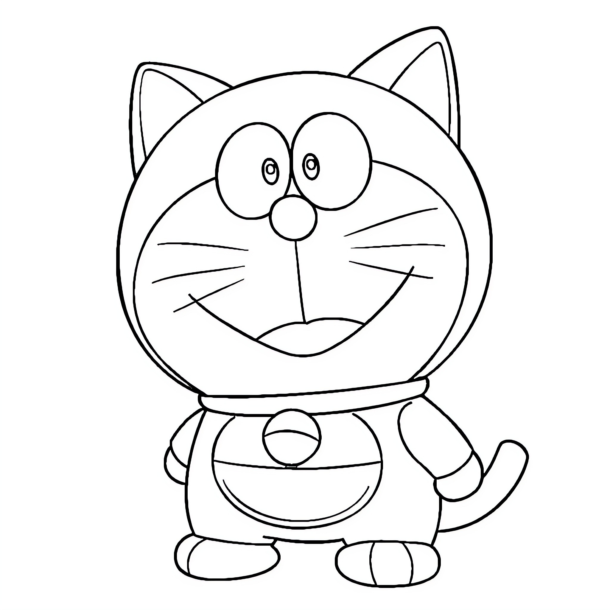 Doraemon's Charming Appearance Coloring Page (free black-and-white line drawing printable PDF for all, from beginners to advanced learners, including children, teens, adults, and seniors)