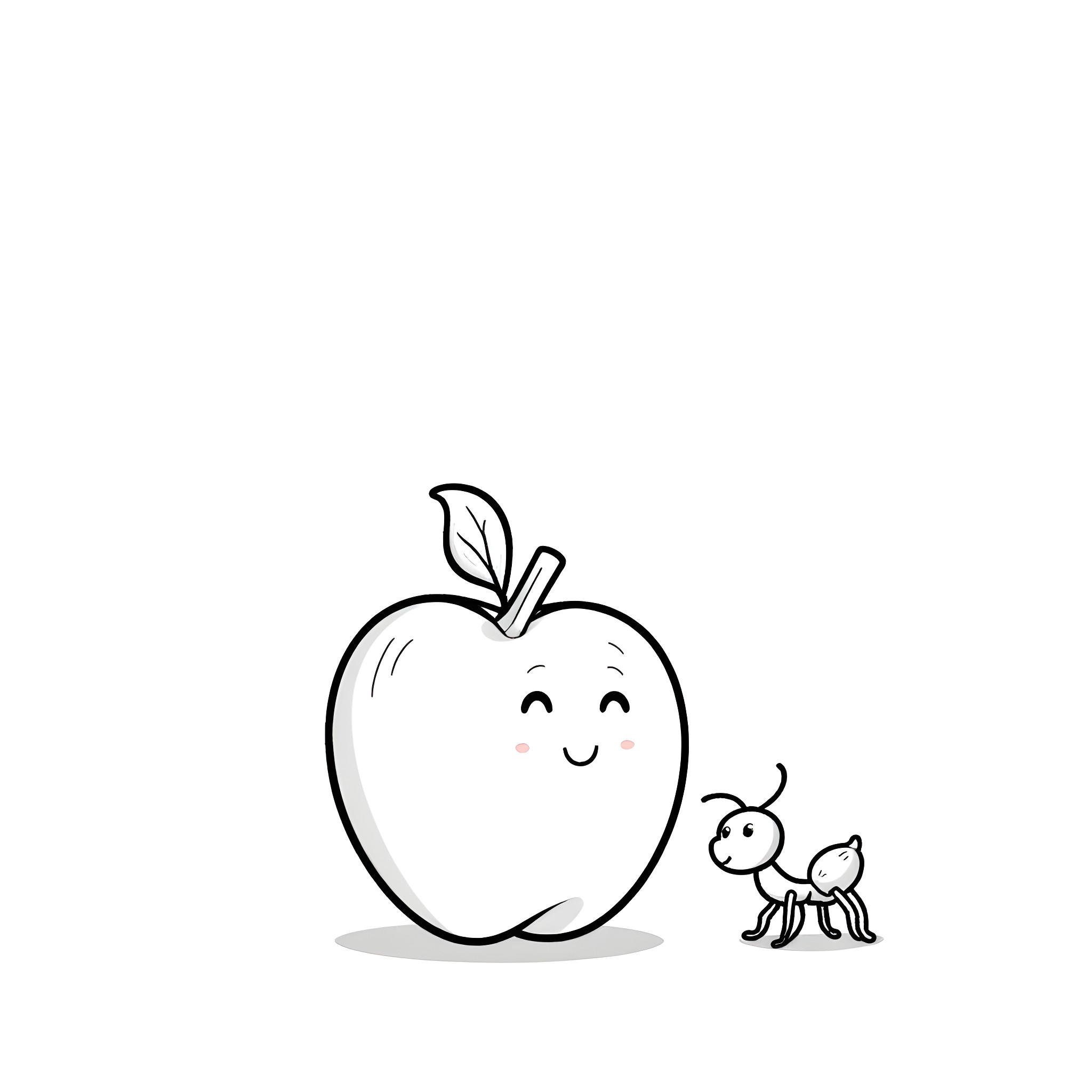 Apple and its little ant friend Coloring Page (free black-and-white line drawing printable PDF for all, from beginners to advanced learners, including children, teens, adults, and seniors)