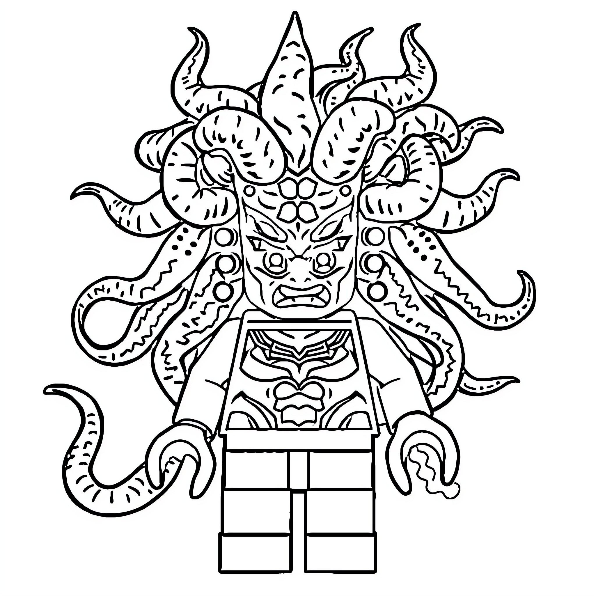 Medusa's Ferocious Creature Mask Coloring Page (free black-and-white line drawing printable PDF for all, from beginners to advanced learners, including children, teens, adults, and seniors)