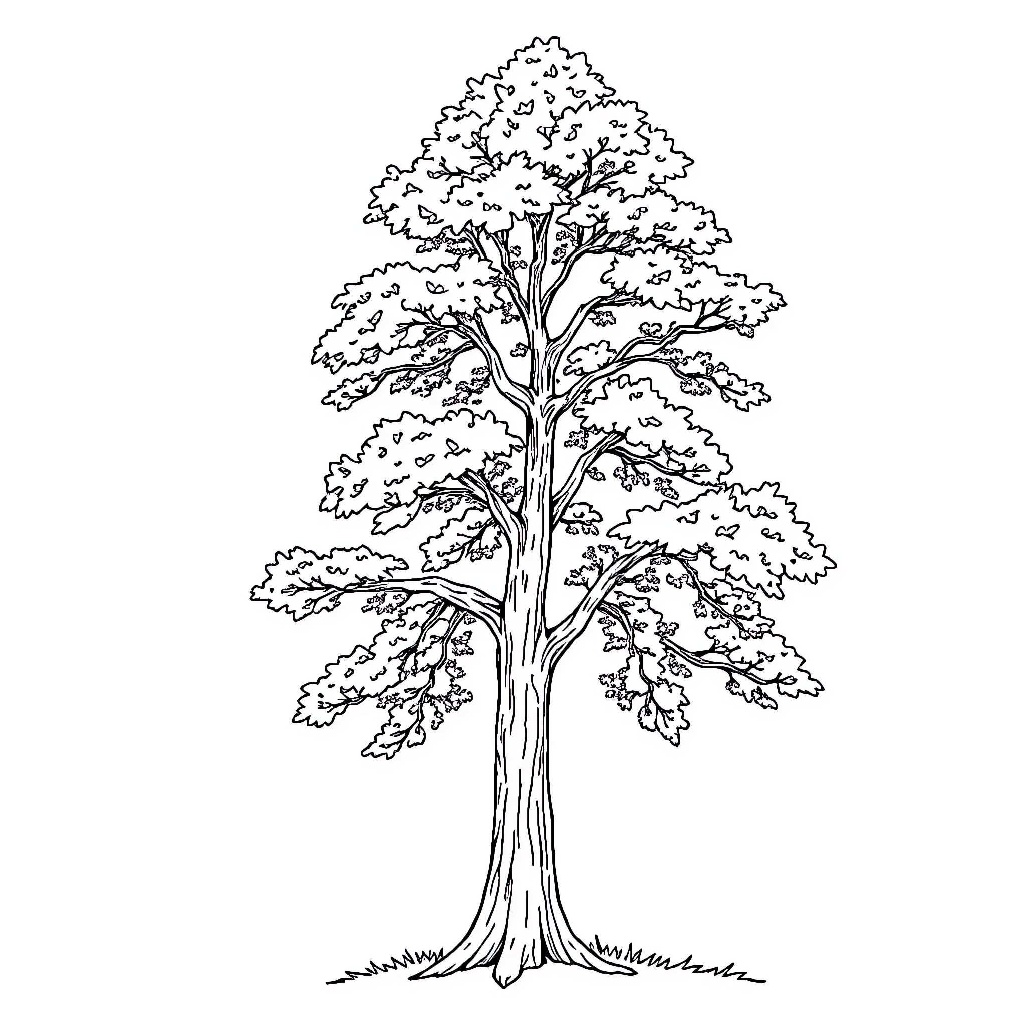 Tree with detailed branches and foliage Coloring Page (free black-and-white line drawing printable PDF for all, from beginners to advanced learners, including children, teens, adults, and seniors)