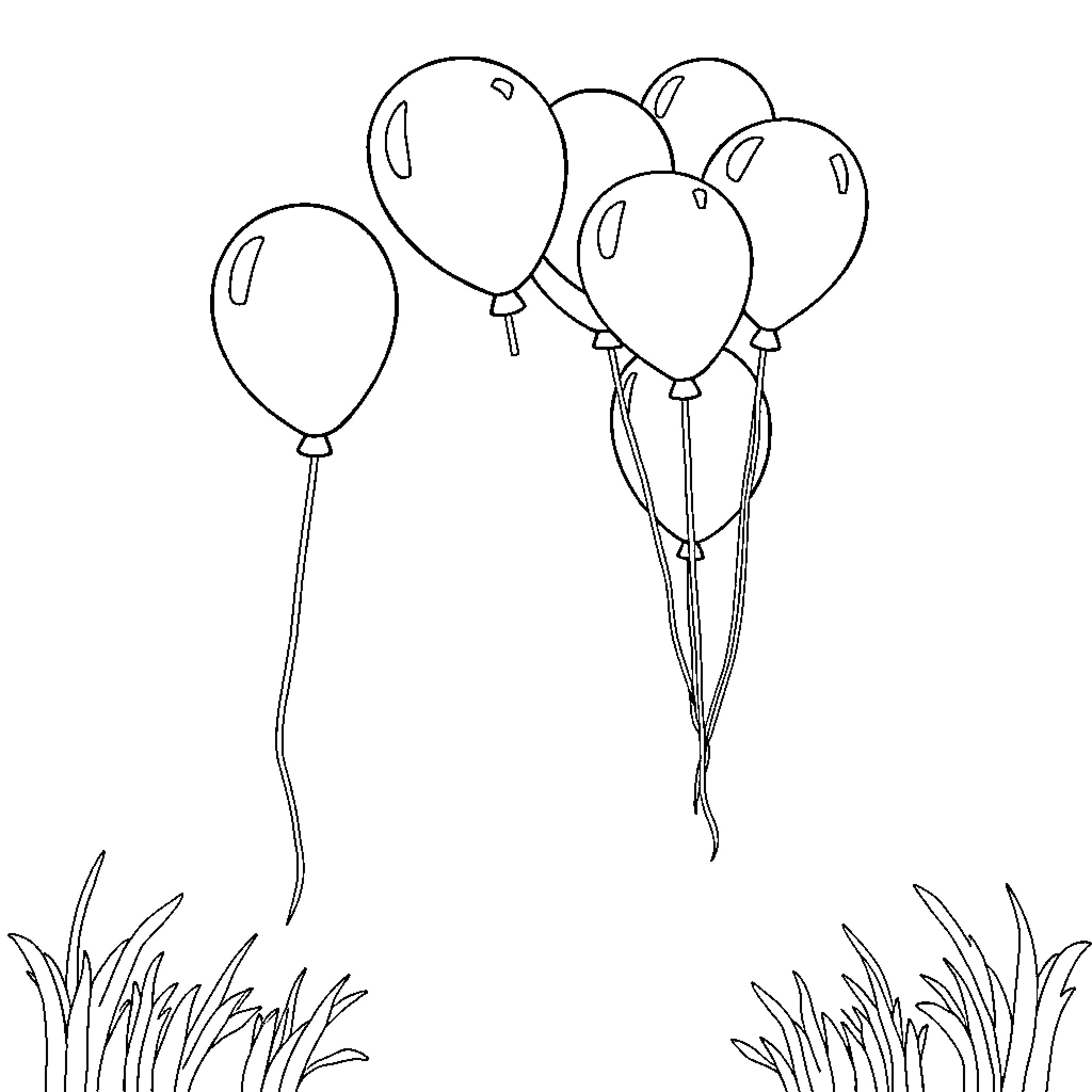Balloon bunch floating in the sky Coloring Page (free black-and-white line drawing printable PDF for all, from beginners to advanced learners, including children, teens, adults, and seniors)