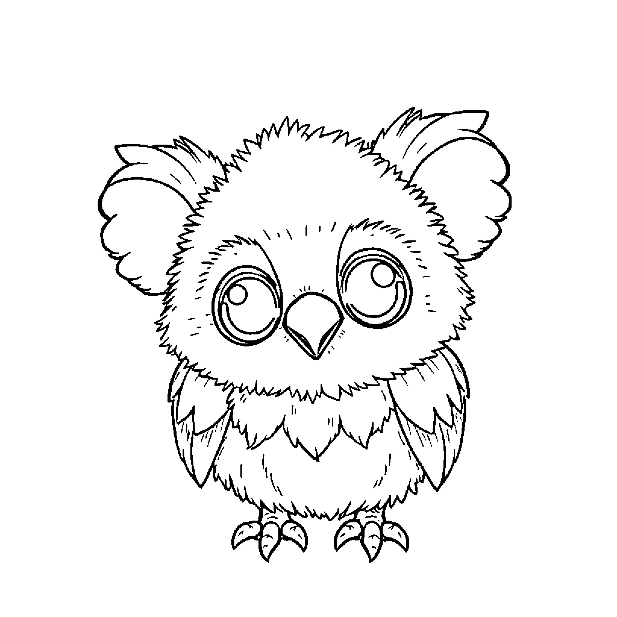 Labubu the curious and fluffy owl Coloring Page (free black-and-white line drawing printable PDF for all, from beginners to advanced learners, including children, teens, adults, and seniors)