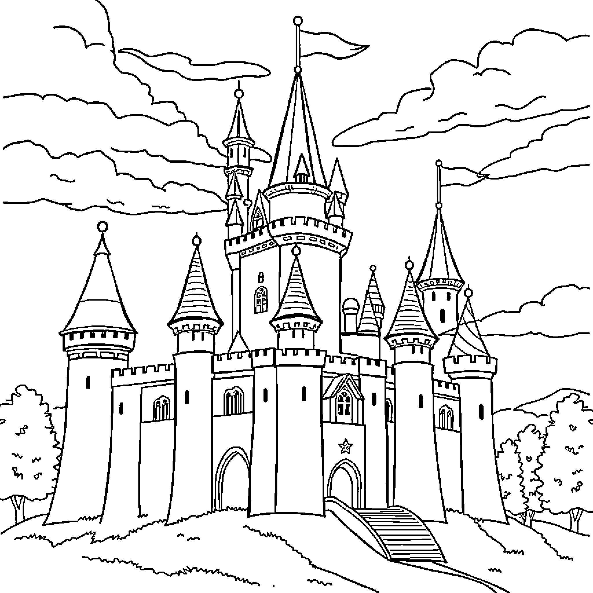 Bluey's Whimsical Castle Adventure Coloring Page (free black-and-white line drawing printable PDF for all, from beginners to advanced learners, including children, teens, adults, and seniors)