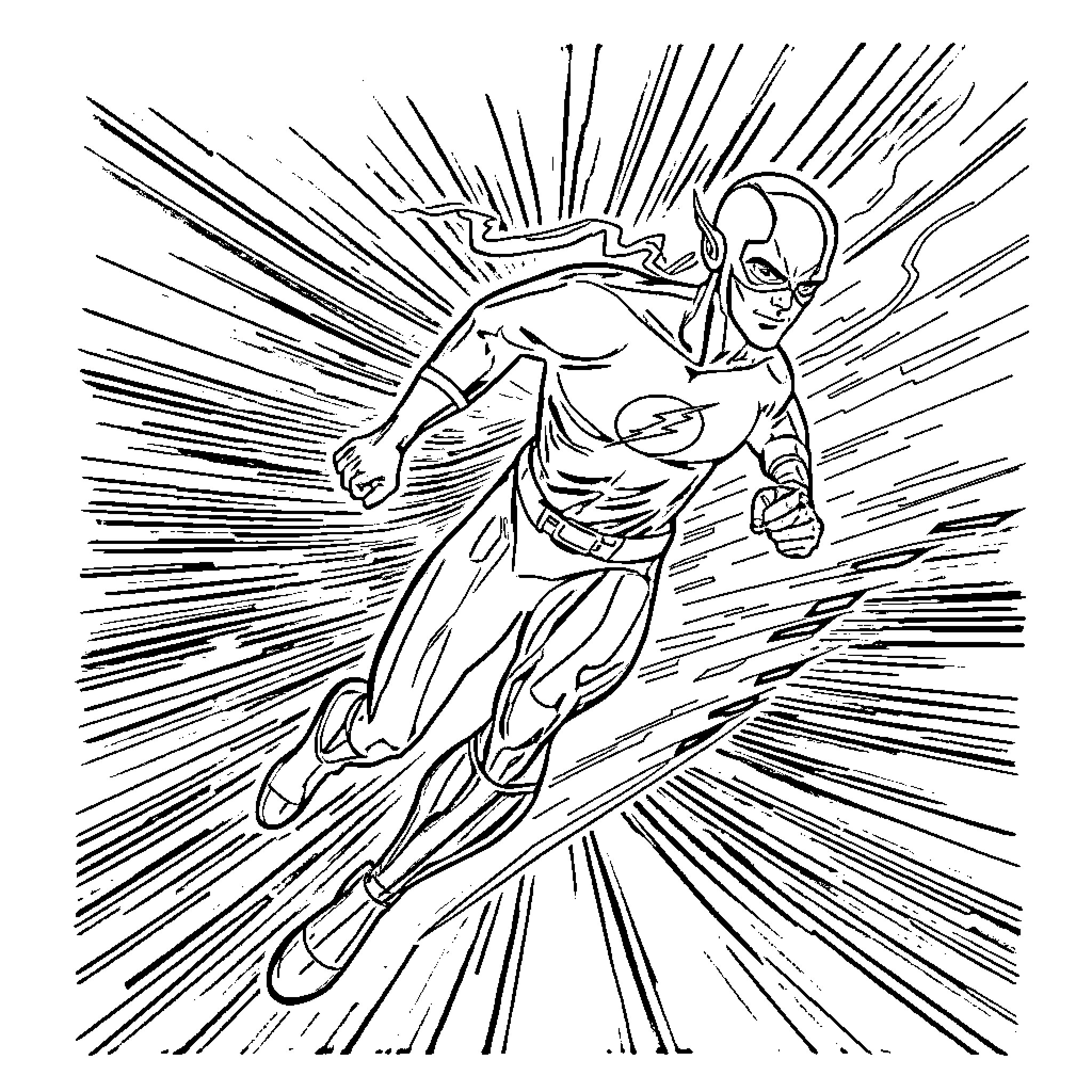 Flash soaring through dynamic energy bursts Coloring Page (free black-and-white line drawing printable PDF for all, from beginners to advanced learners, including children, teens, adults, and seniors)