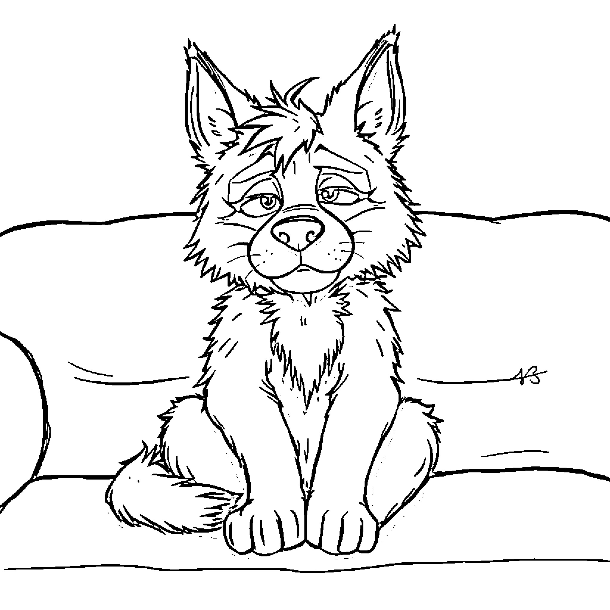 Bandit the Curious Fox Pup Coloring Page (free black-and-white line drawing printable PDF for all, from beginners to advanced learners, including children, teens, adults, and seniors)