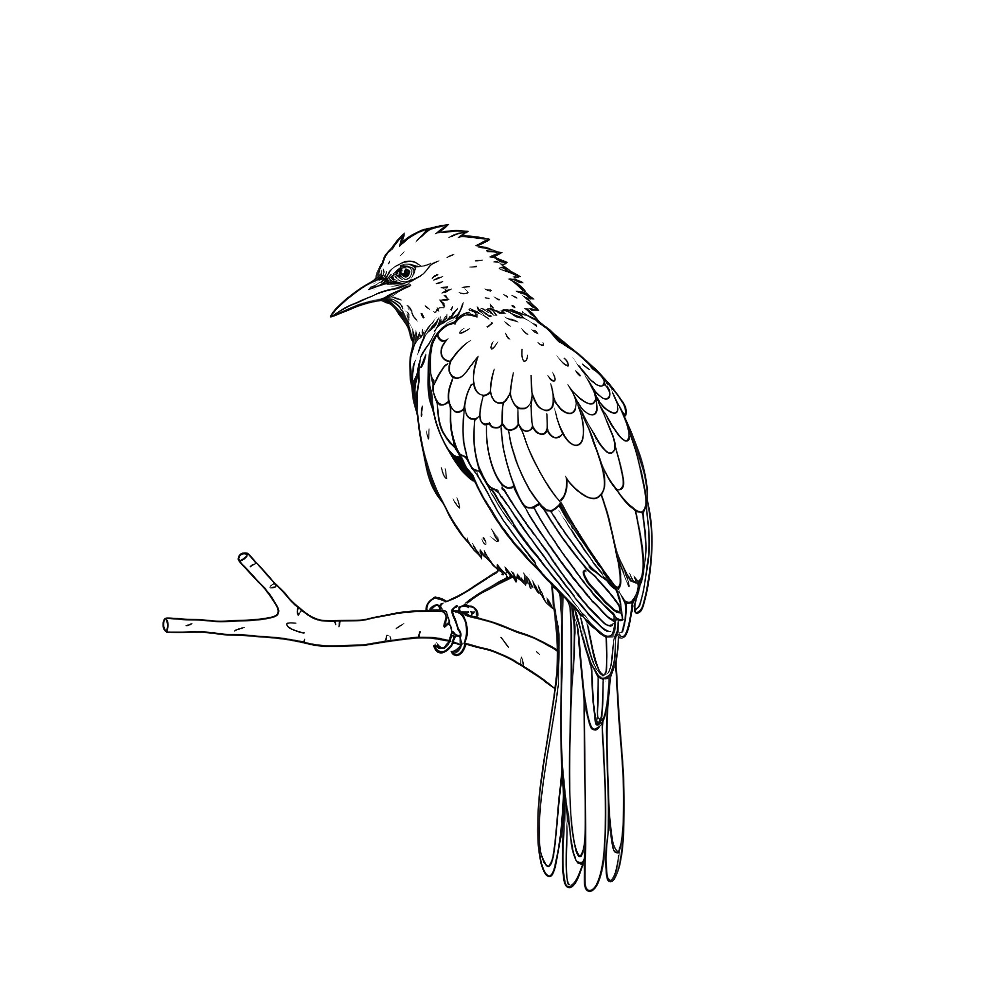Cape Weaver perched on a branch Coloring Page (free black-and-white line drawing printable PDF for all, from beginners to advanced learners, including children, teens, adults, and seniors)
