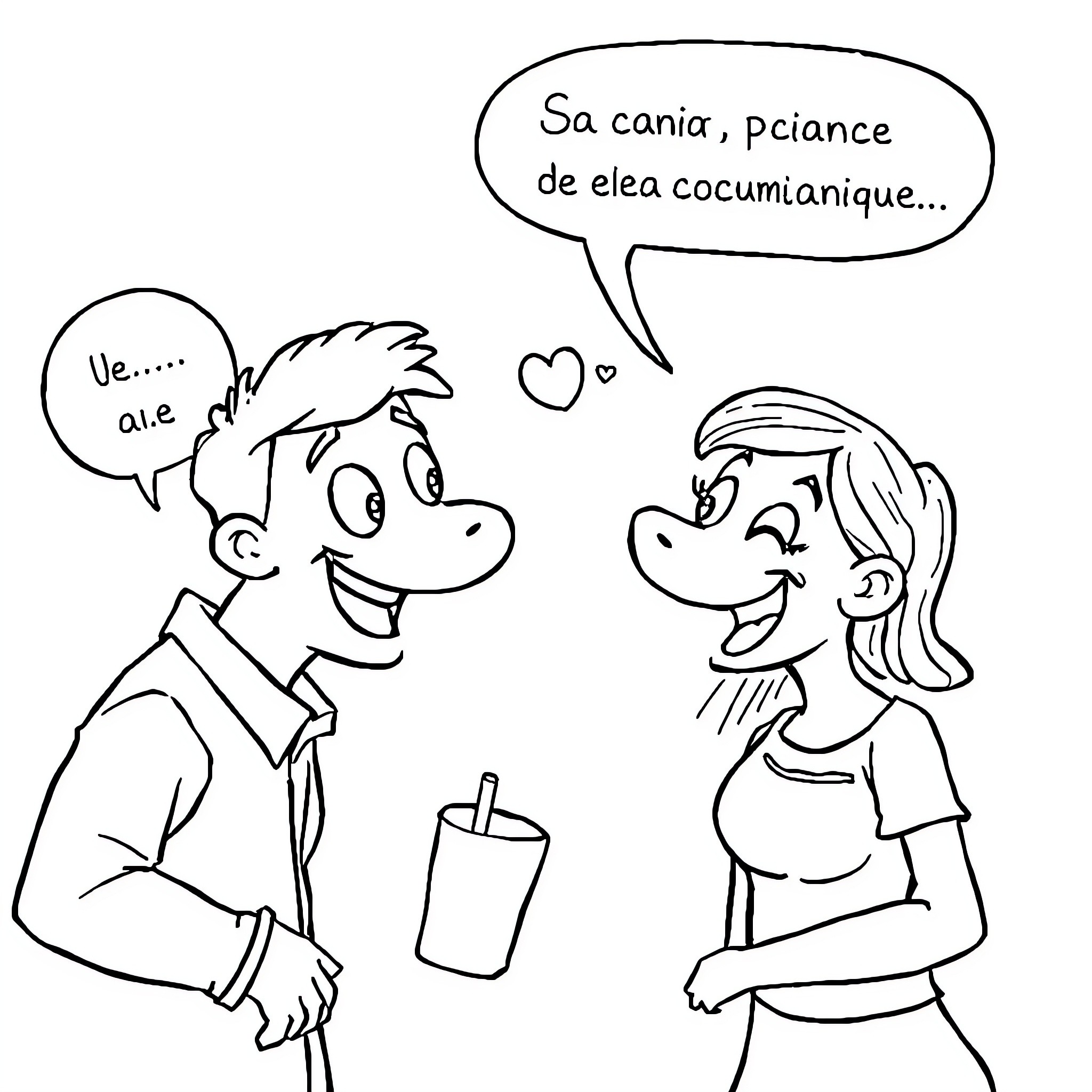 Cono Couple Sharing a Moment Coloring Page (free black-and-white line drawing printable PDF for all, from beginners to advanced learners, including children, teens, adults, and seniors)
