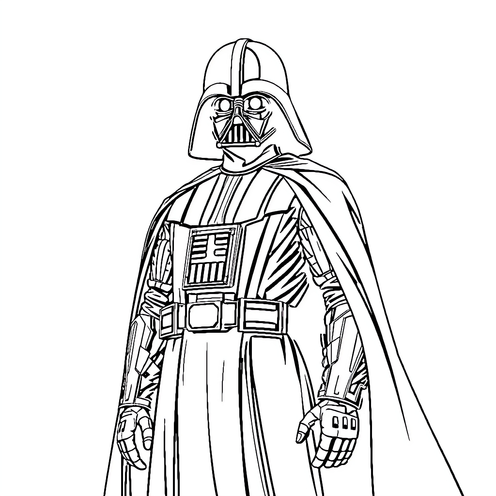 Darth Vader, the Iconic Villain in Command Coloring Page (free black-and-white line drawing printable PDF for all, from beginners to advanced learners, including children, teens, adults, and seniors)
