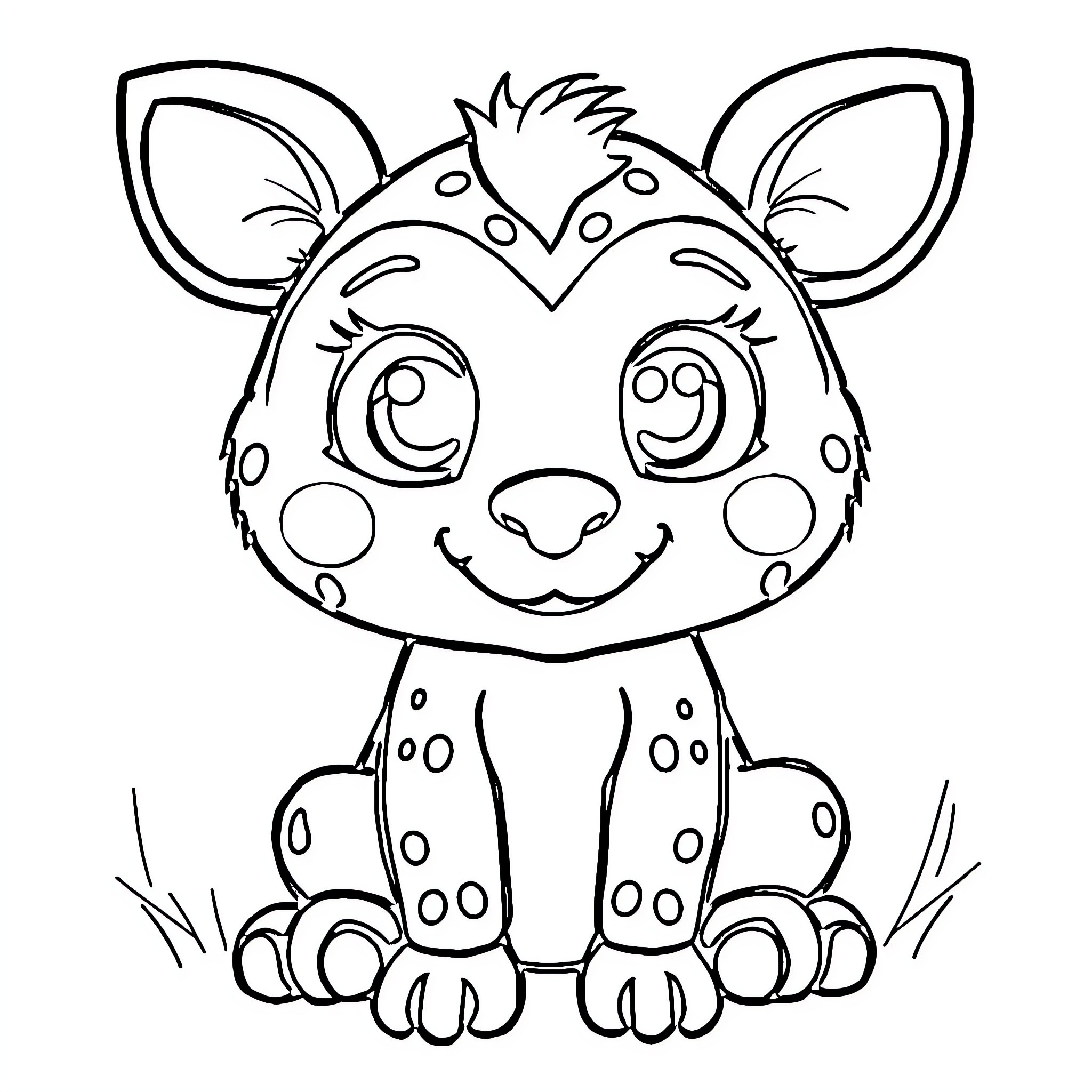 Animal sitting happily with cute expression Coloring Page (free black-and-white line drawing printable PDF for all, from beginners to advanced learners, including children, teens, adults, and seniors)