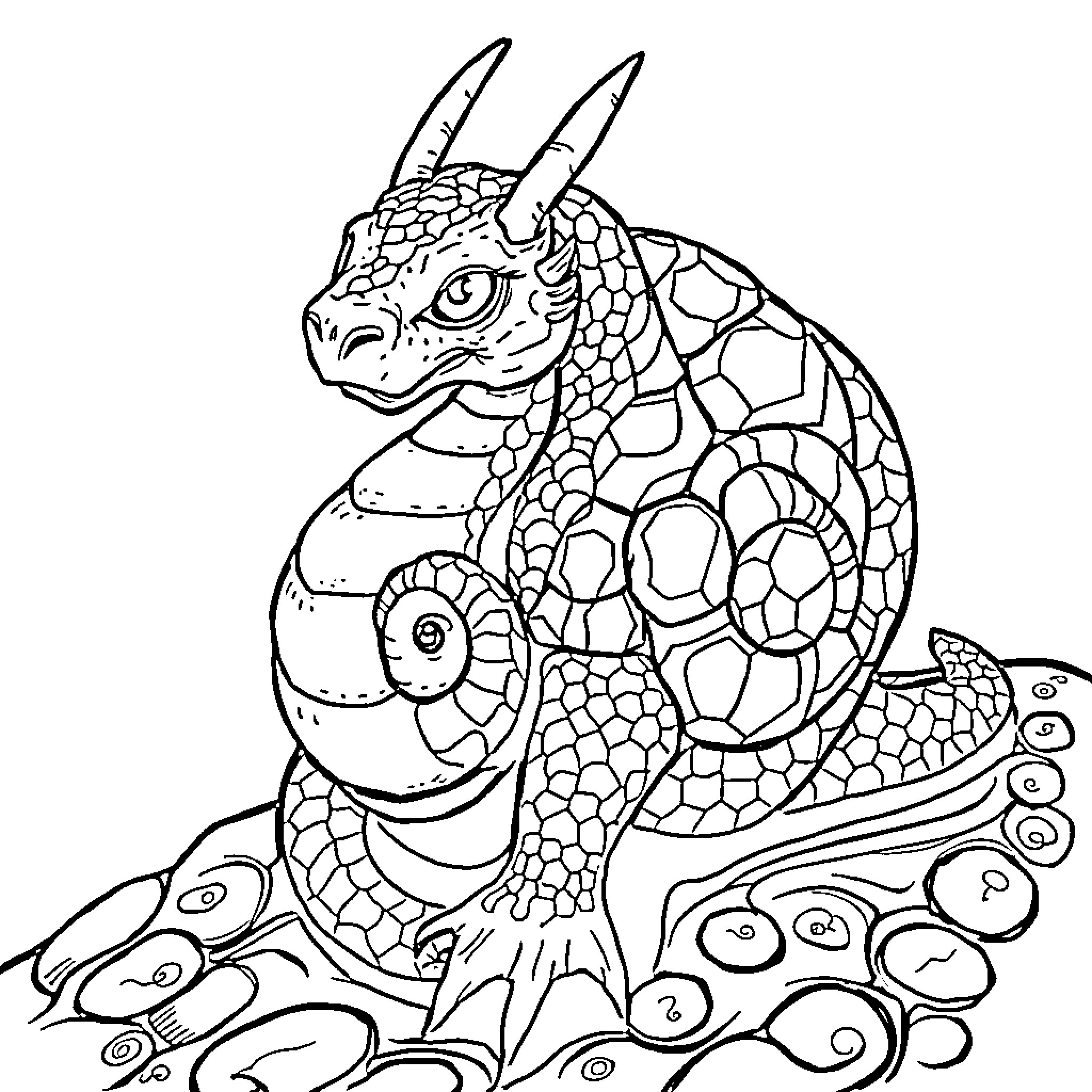Snail-like creature swimming in abstract pattern Coloring Page (free black-and-white line drawing printable PDF for all, from beginners to advanced learners, including children, teens, adults, and seniors)