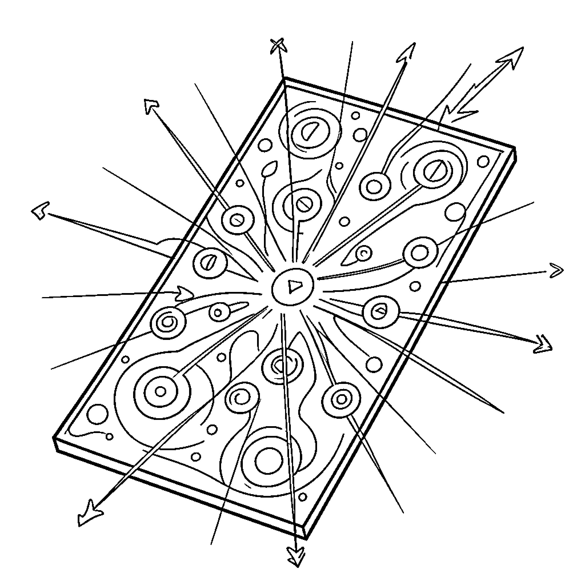Campo of Abstract Geometric Shapes and Arrows Coloring Page (free black-and-white line drawing printable PDF for all, from beginners to advanced learners, including children, teens, adults, and seniors)