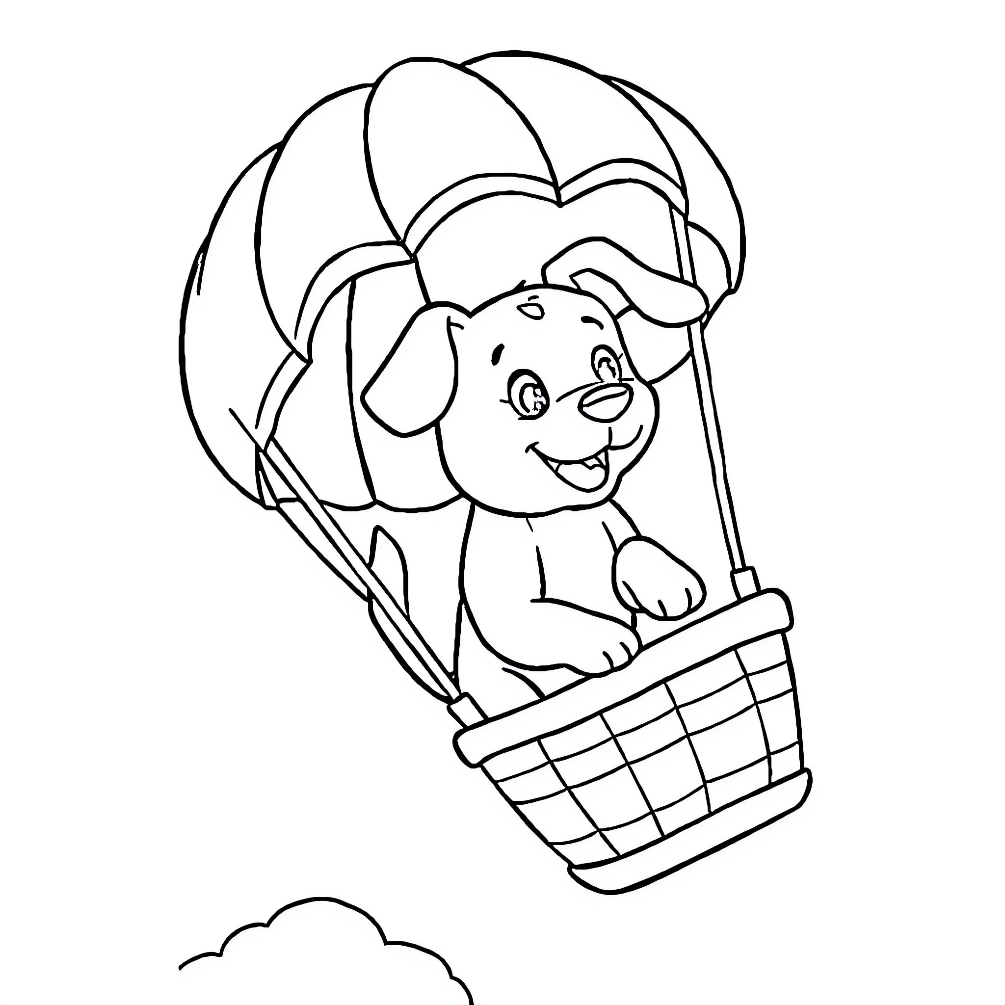 Bluey enjoying a hot air balloon ride Coloring Page (free black-and-white line drawing printable PDF for all, from beginners to advanced learners, including children, teens, adults, and seniors)