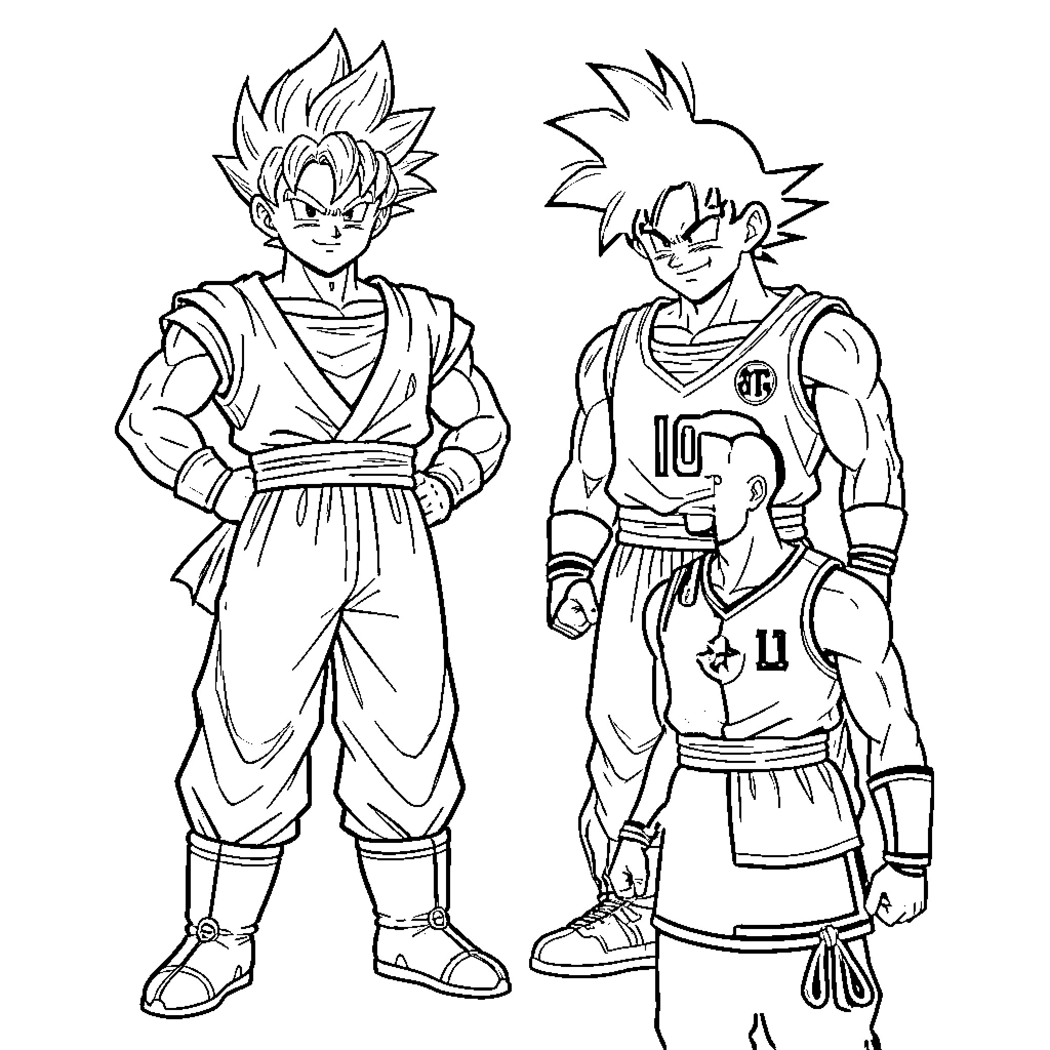 Zidane characters standing in various athletic and martial arts outfits Coloring Page (free black-and-white line drawing printable PDF for all, from beginners to advanced learners, including children, teens, adults, and seniors)