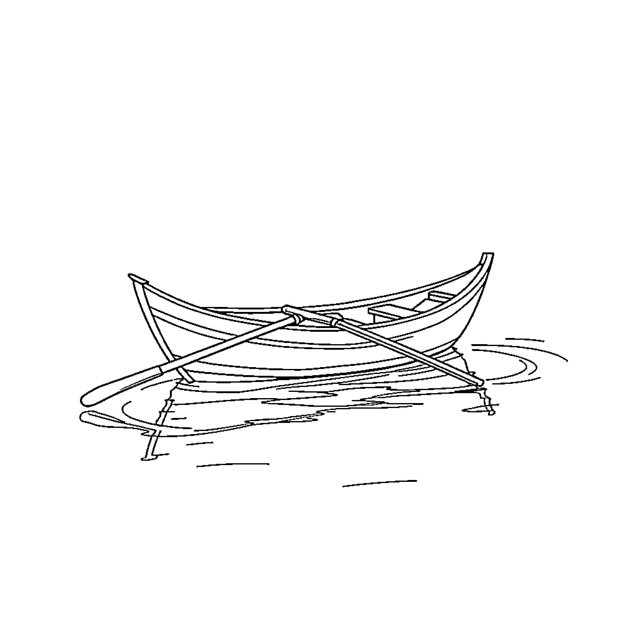 Rowing Boat on Calm Waters Coloring Page (free black-and-white line drawing printable PDF for all, from beginners to advanced learners, including children, teens, adults, and seniors)