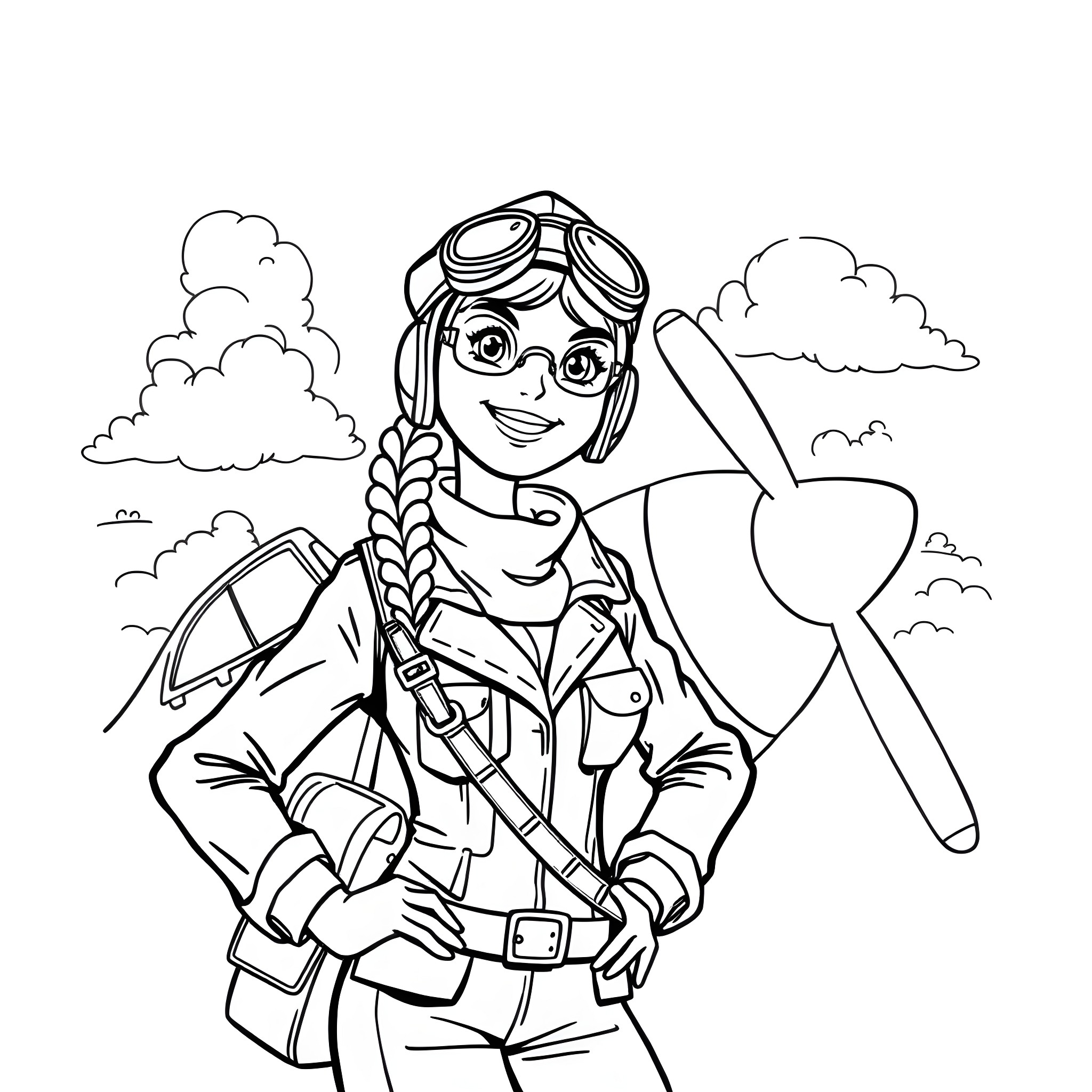 Pilot portraying joy and enthusiasm Coloring Page (free black-and-white line drawing printable PDF for all, from beginners to advanced learners, including children, teens, adults, and seniors)