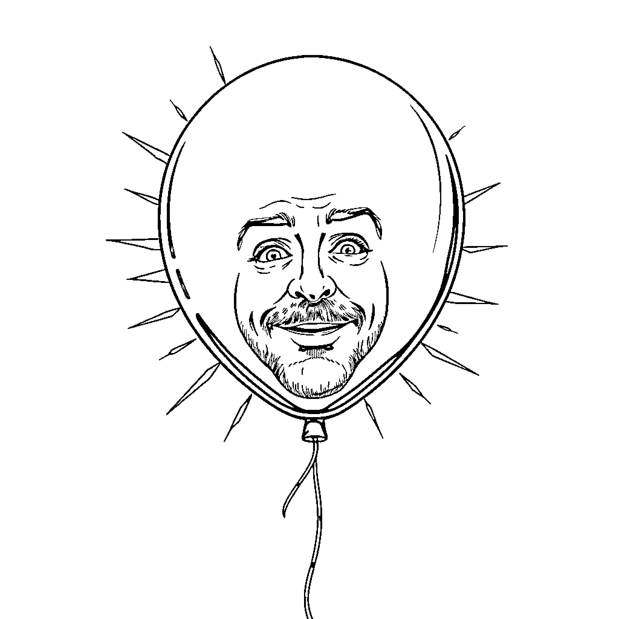Balloon with a surprised human face Coloring Page (free black-and-white line drawing printable PDF for all, from beginners to advanced learners, including children, teens, adults, and seniors)