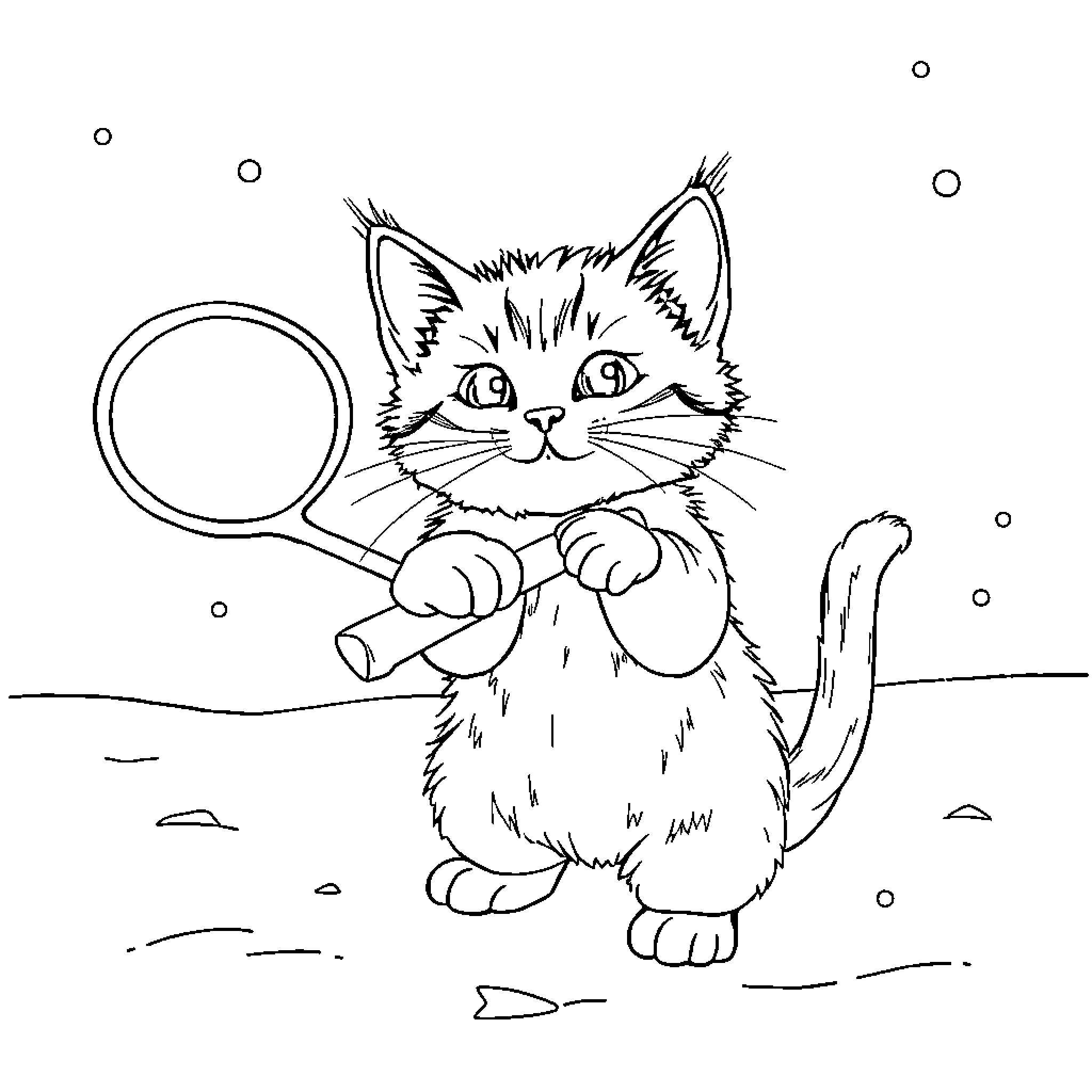 Chat with curious kitten exploring its surroundings Coloring Page (free black-and-white line drawing printable PDF for all, from beginners to advanced learners, including children, teens, adults, and seniors)